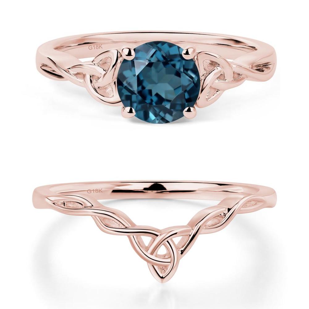 Round Cut London Blue Topaz Celtic Ring - LUO Jewelry #metal_18k rose gold