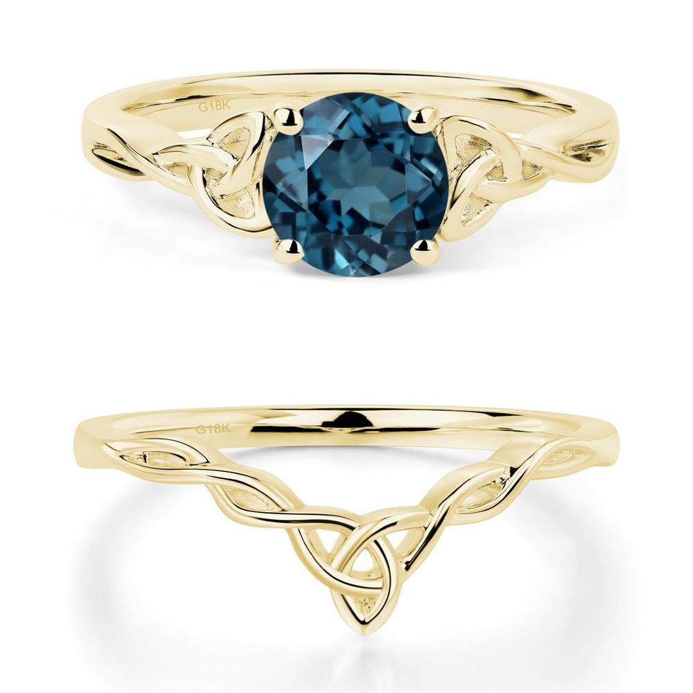 Round Cut London Blue Topaz Celtic Ring - LUO Jewelry #metal_18k yellow gold