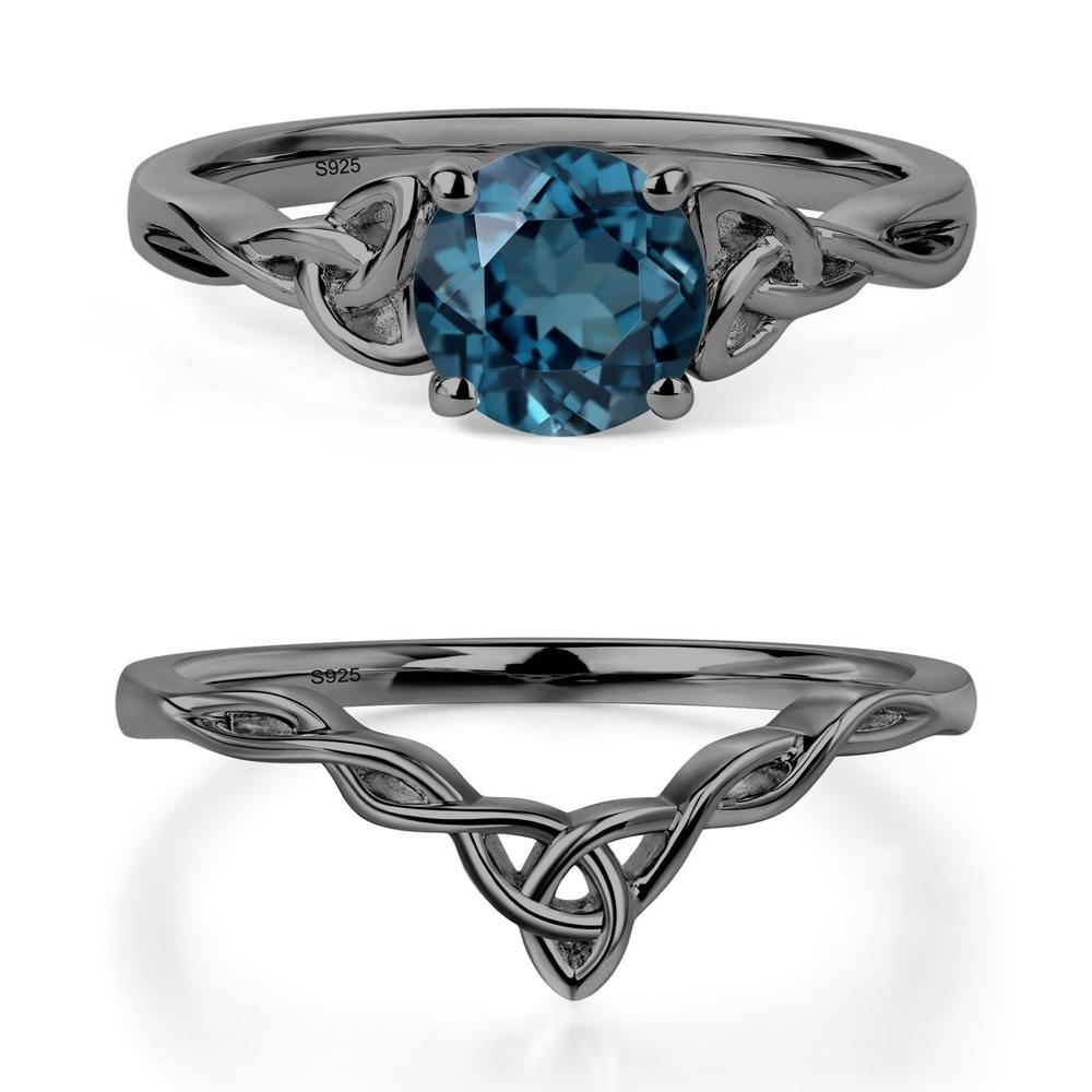 Round Cut London Blue Topaz Celtic Ring - LUO Jewelry #metal_black finish sterling silver