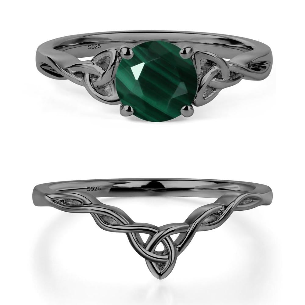 Round Cut Malachite Celtic Ring - LUO Jewelry #metal_black finish sterling silver