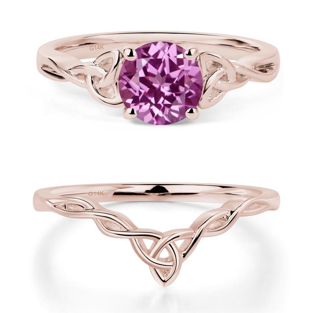 Round Cut Pink Sapphire Celtic Ring - LUO Jewelry #metal_14k rose gold