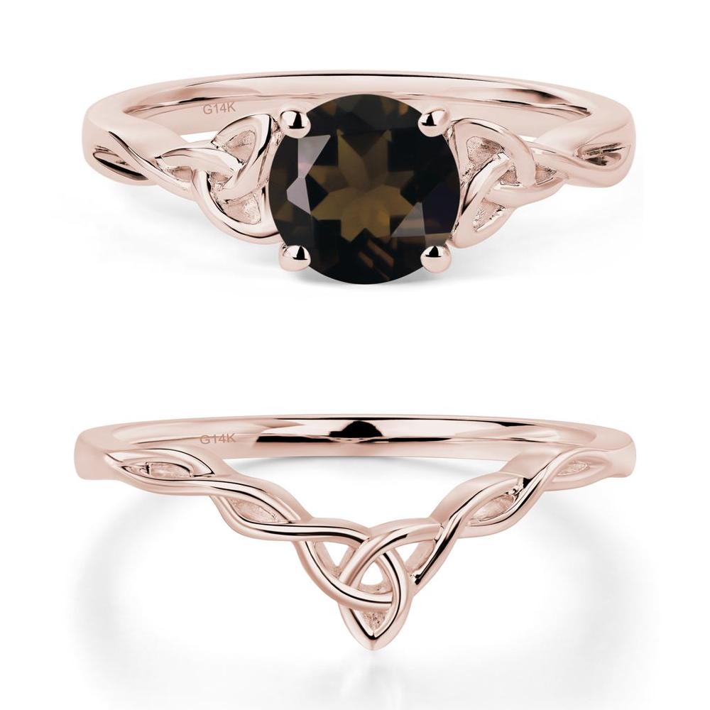 Round Cut Smoky Quartz Celtic Ring - LUO Jewelry #metal_14k rose gold