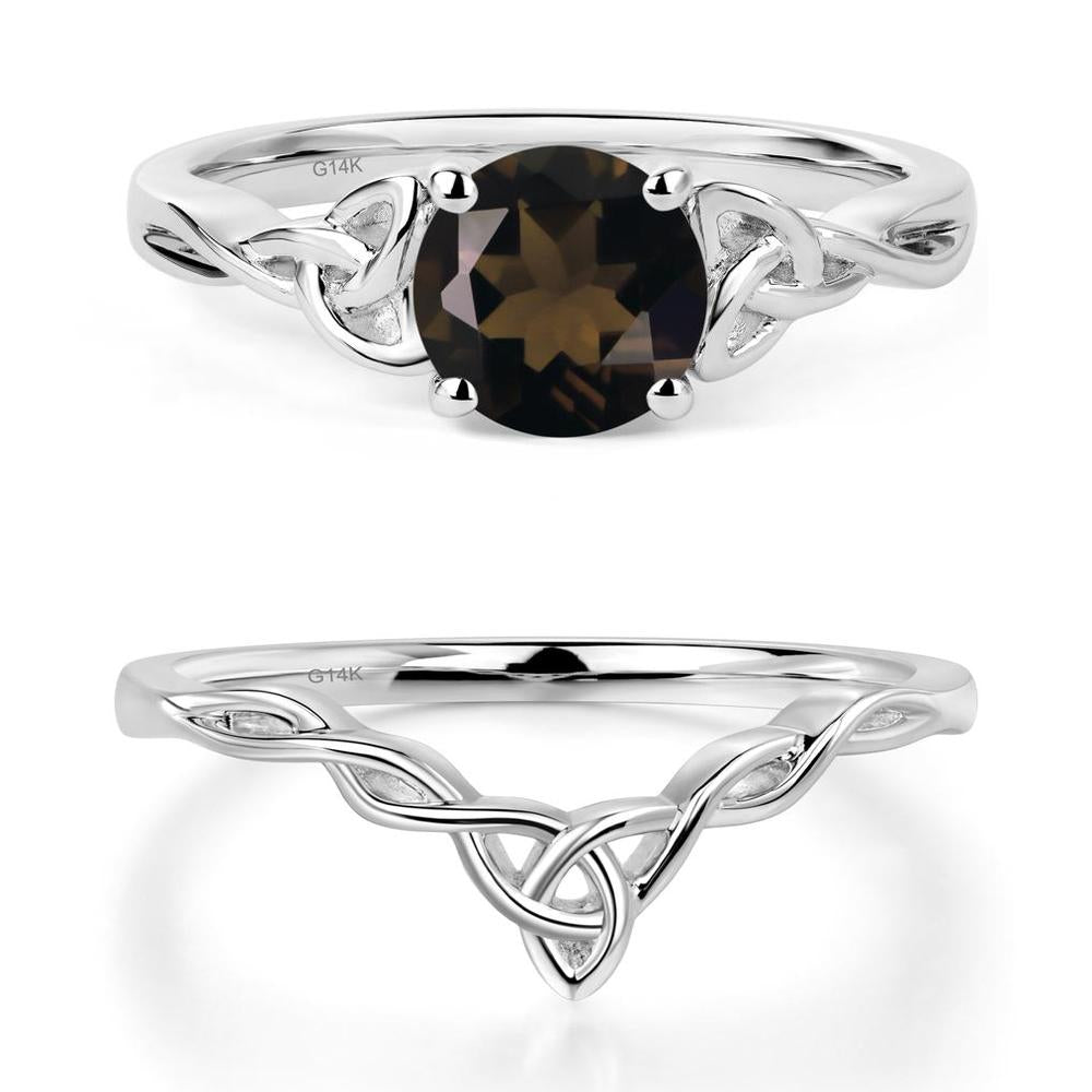 Round Cut Smoky Quartz Celtic Ring - LUO Jewelry #metal_14k white gold