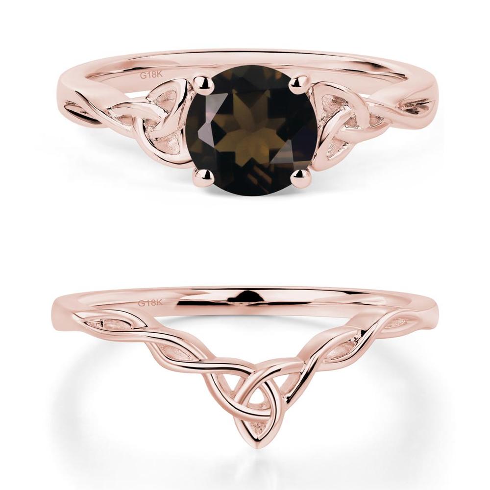 Round Cut Smoky Quartz Celtic Ring - LUO Jewelry #metal_18k rose gold