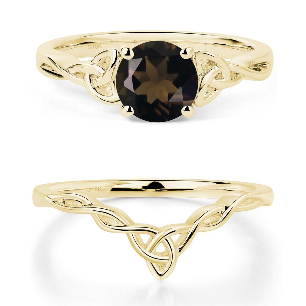 Round Cut Smoky Quartz Celtic Ring - LUO Jewelry #metal_18k yellow gold