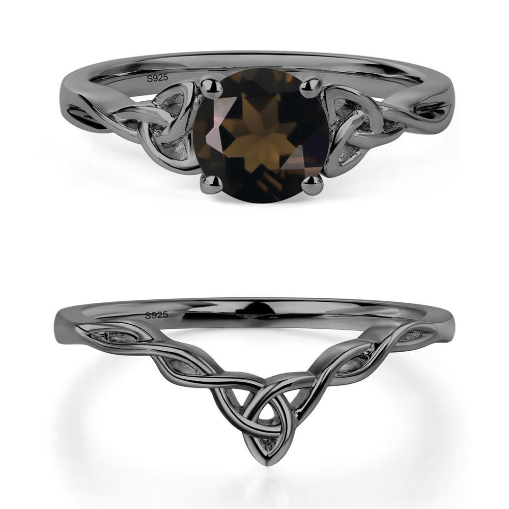 Round Cut Smoky Quartz Celtic Ring - LUO Jewelry #metal_black finish sterling silver