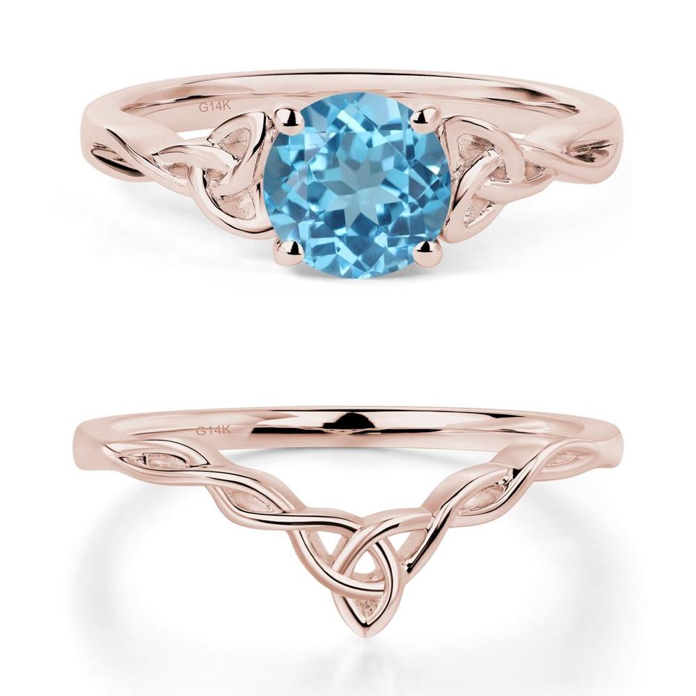 Round Cut Swiss Blue Topaz Celtic Ring - LUO Jewelry #metal_14k rose gold