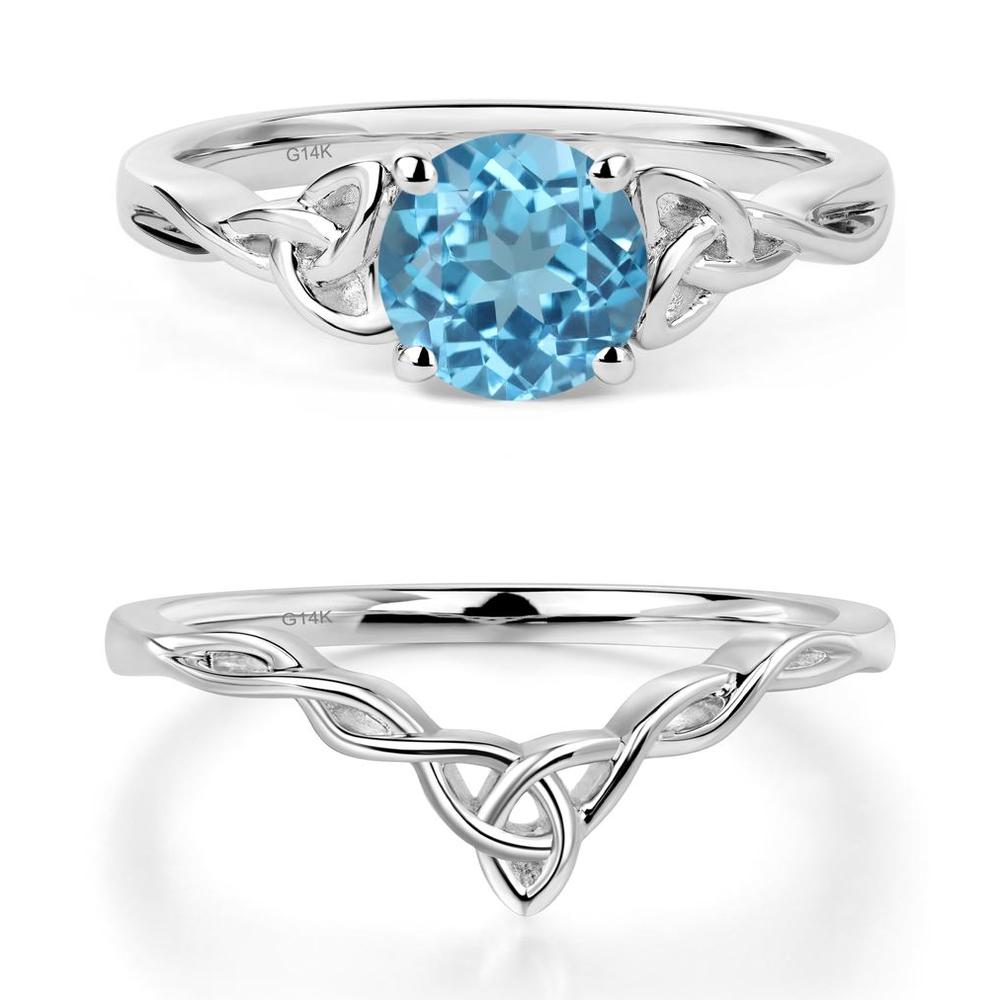 Round Cut Swiss Blue Topaz Celtic Ring - LUO Jewelry #metal_14k white gold