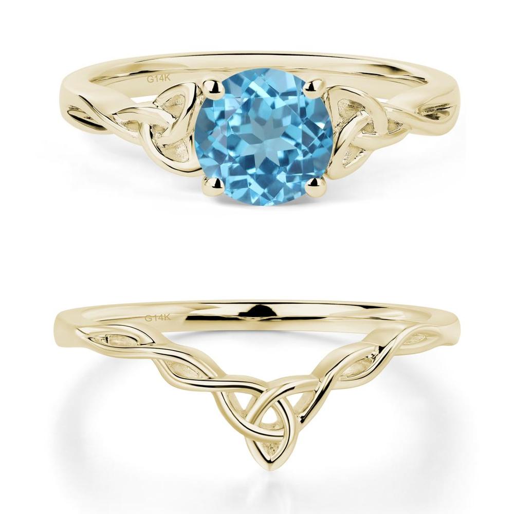 Round Cut Swiss Blue Topaz Celtic Ring - LUO Jewelry #metal_14k yellow gold