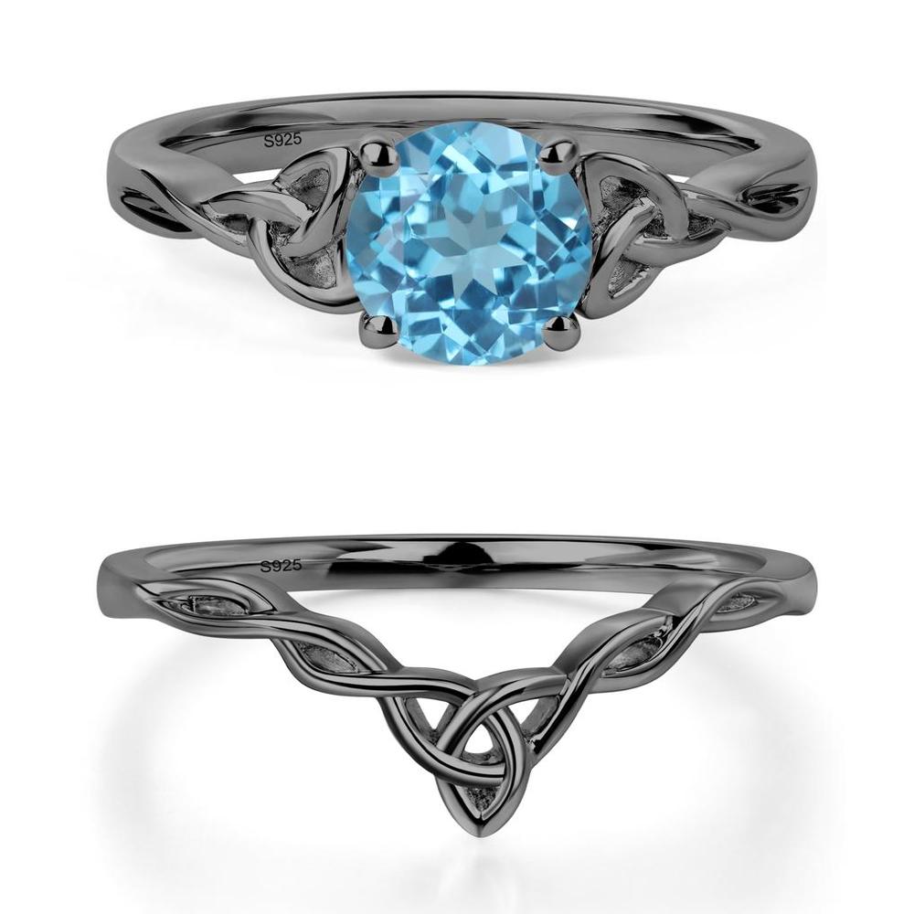 Round Cut Swiss Blue Topaz Celtic Ring - LUO Jewelry #metal_black finish sterling silver