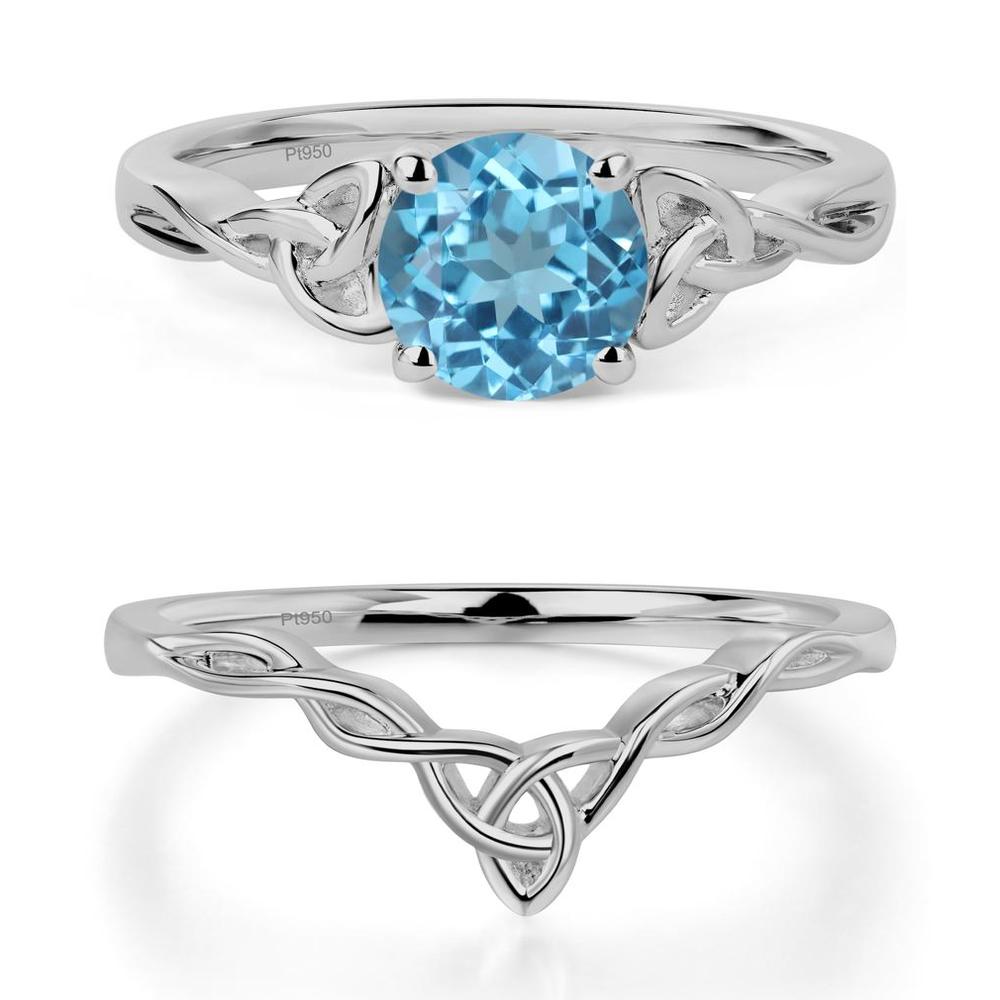 Round Cut Swiss Blue Topaz Celtic Ring - LUO Jewelry #metal_platinum