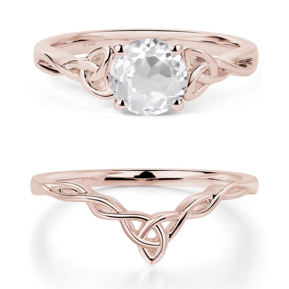 Round Cut White Topaz Celtic Ring - LUO Jewelry #metal_14k rose gold