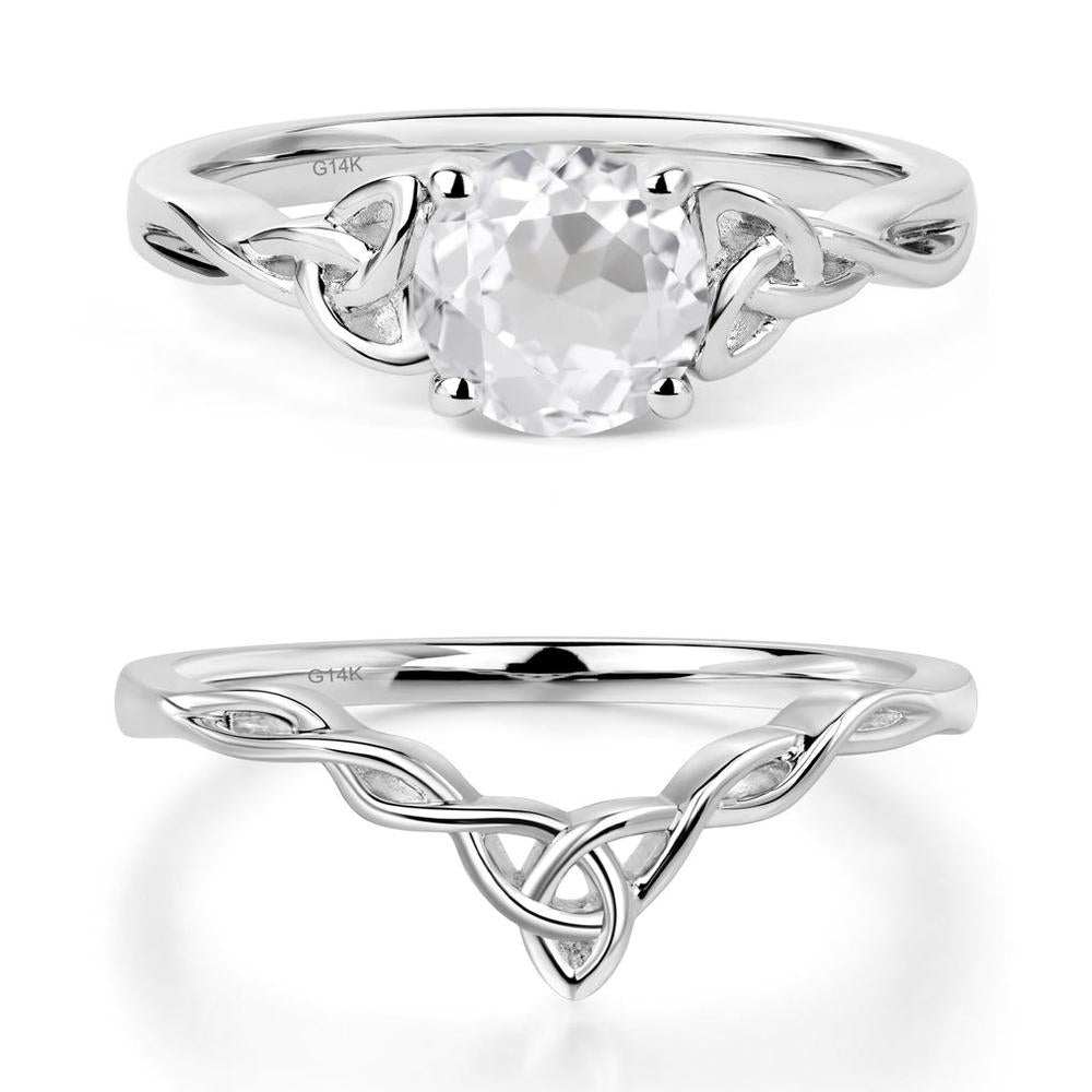 Round Cut White Topaz Celtic Ring - LUO Jewelry #metal_14k white gold