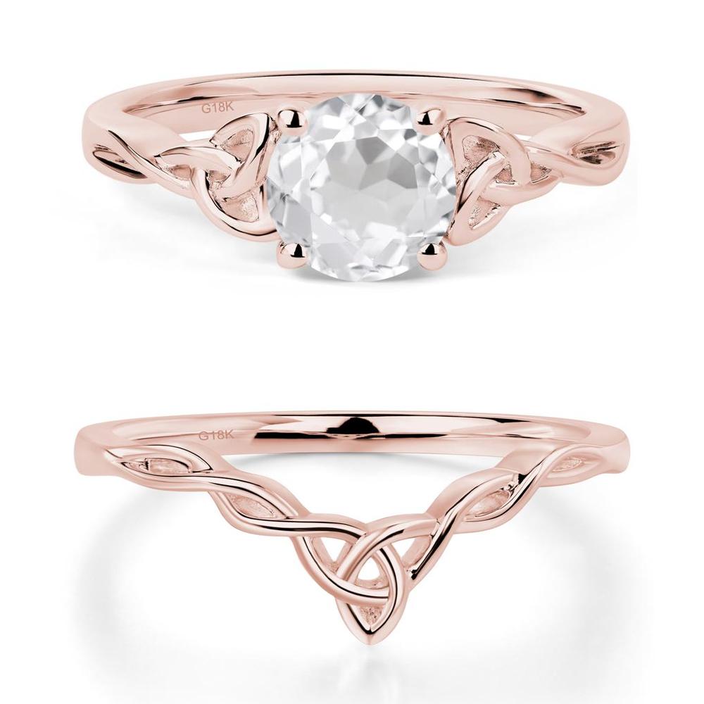 Round Cut White Topaz Celtic Ring - LUO Jewelry #metal_18k rose gold