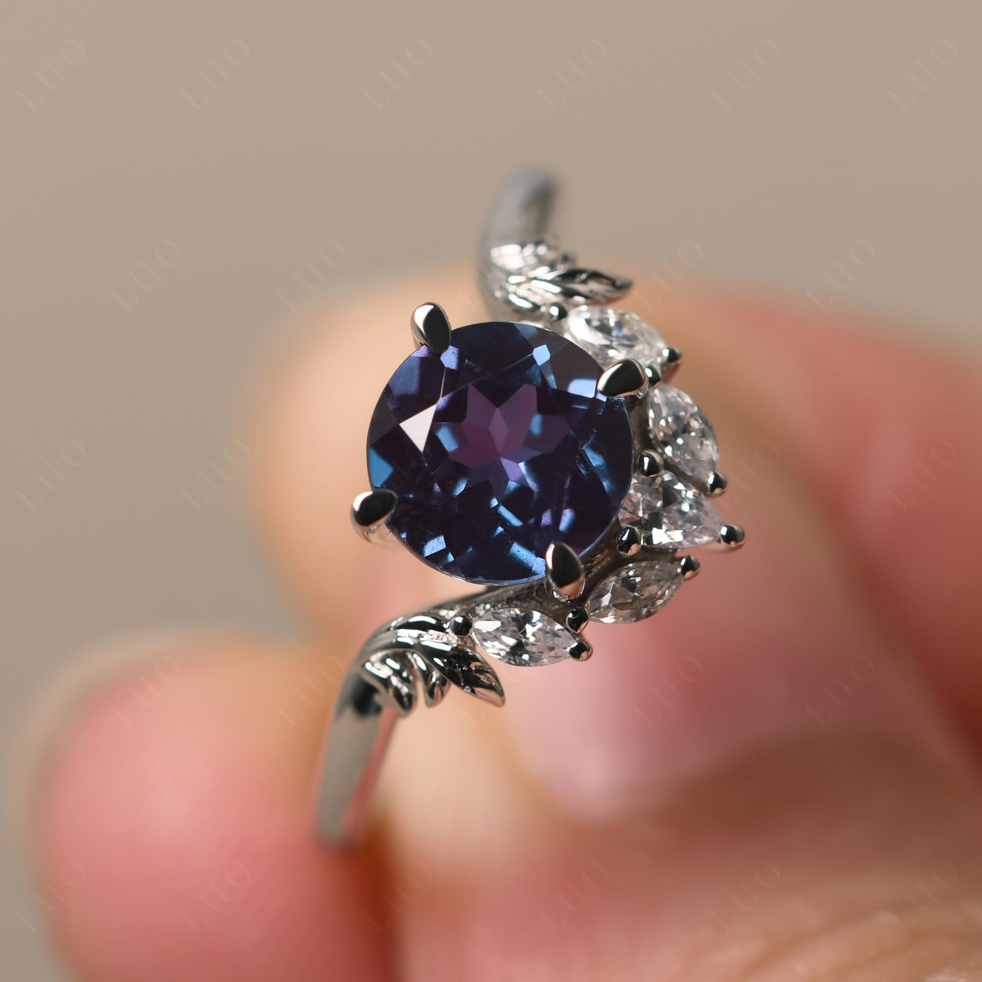 Alexandrite Ring with Marquise Side Stone - LUO Jewelry 