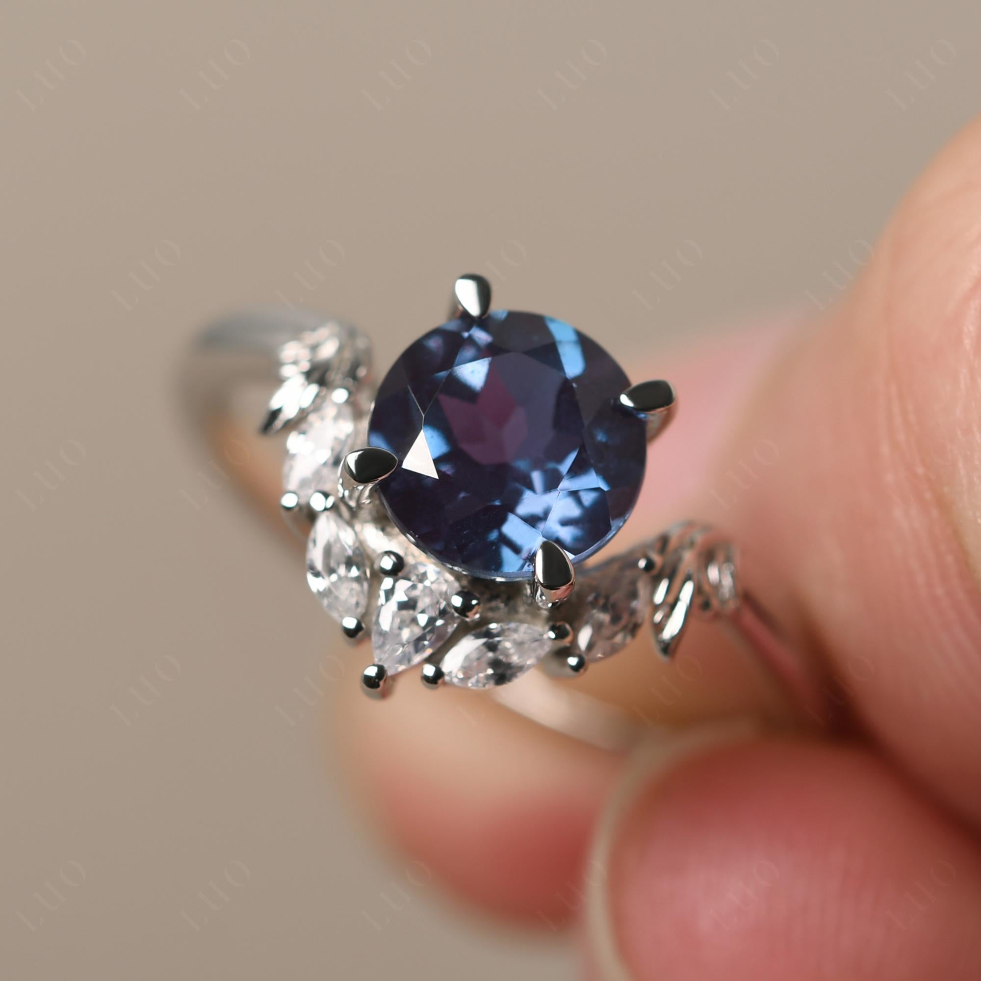 Alexandrite Ring with Marquise Side Stone - LUO Jewelry 