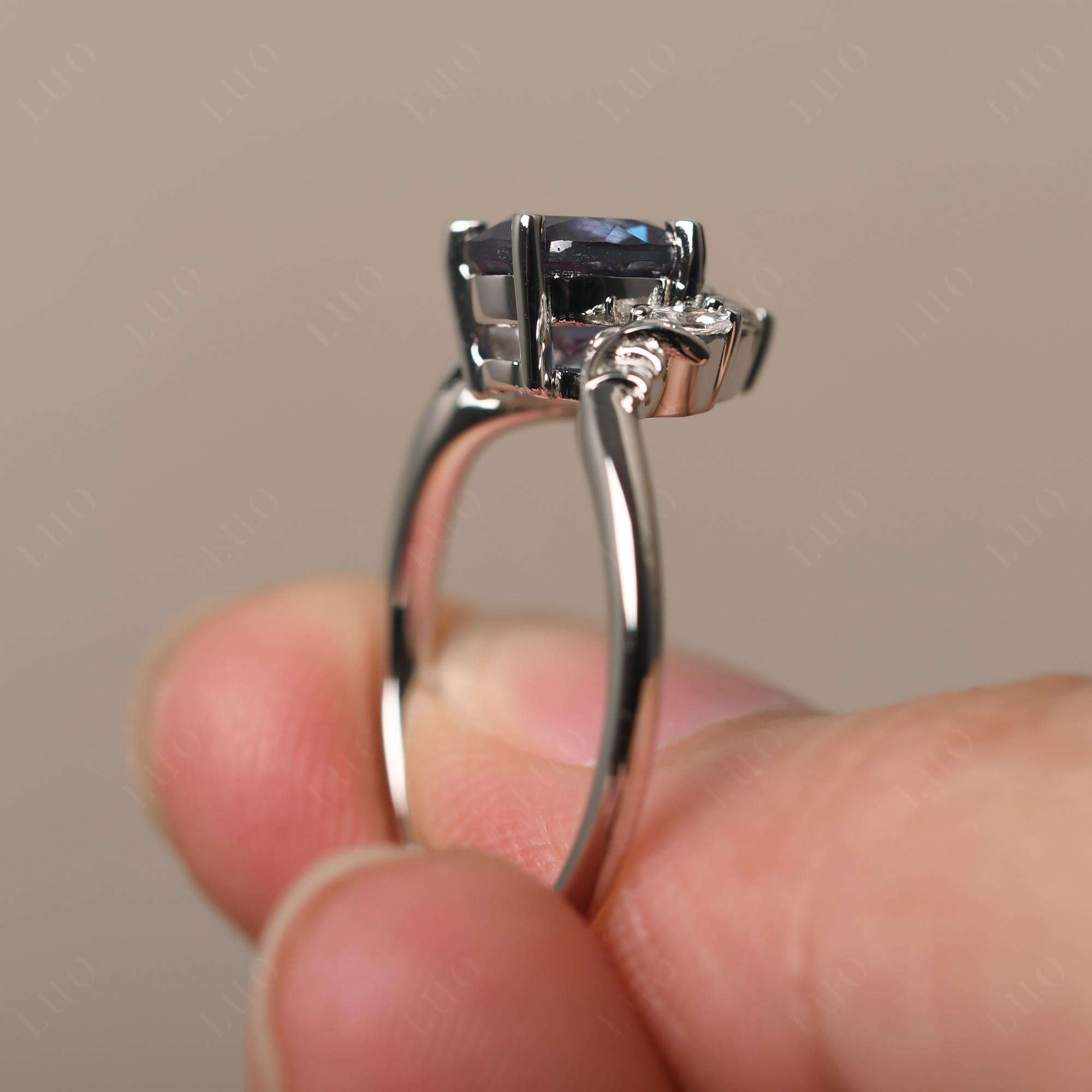 Alexandrite Ring with Marquise Side Stone - LUO Jewelry 