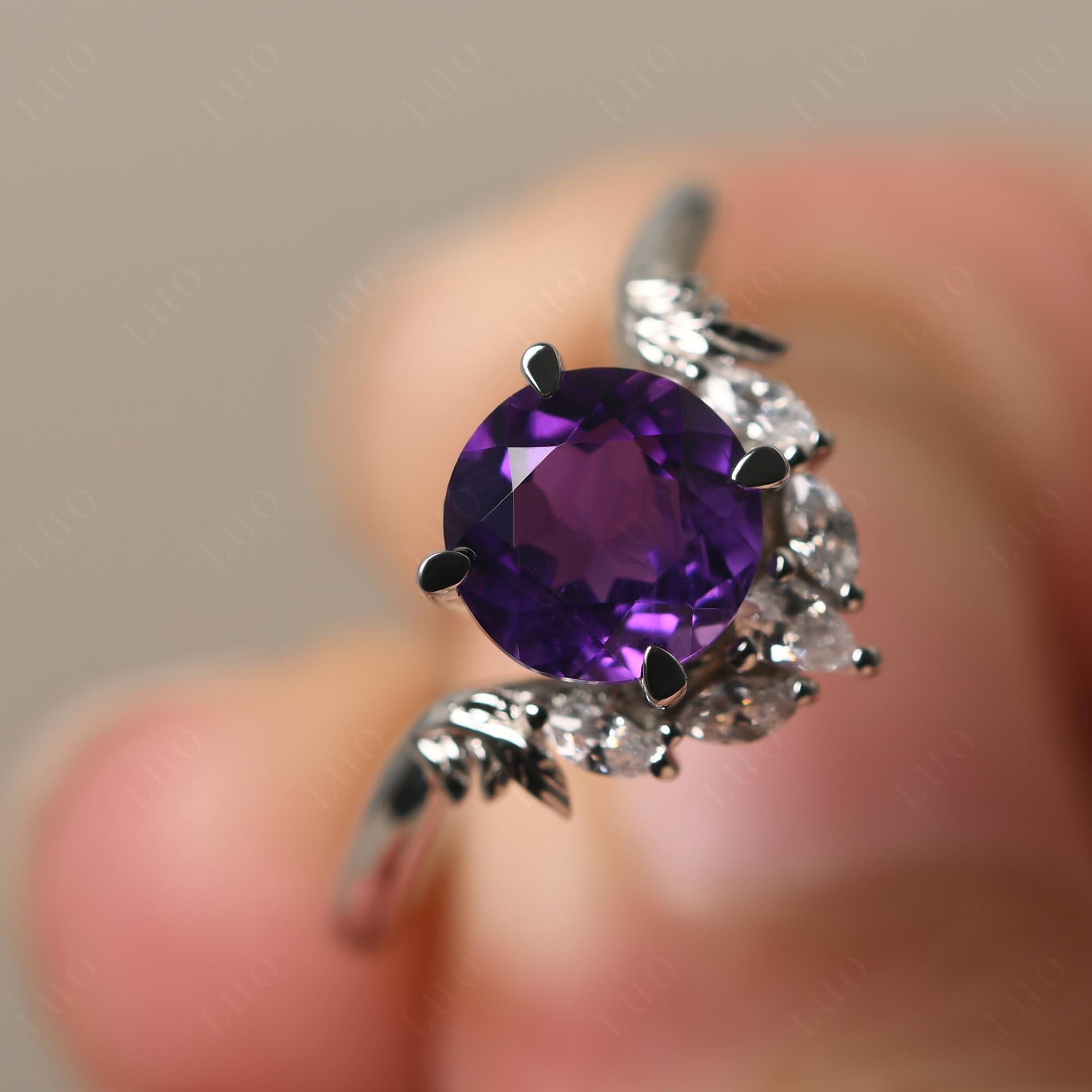 Amethyst Ring with Marquise Side Stone - LUO Jewelry 