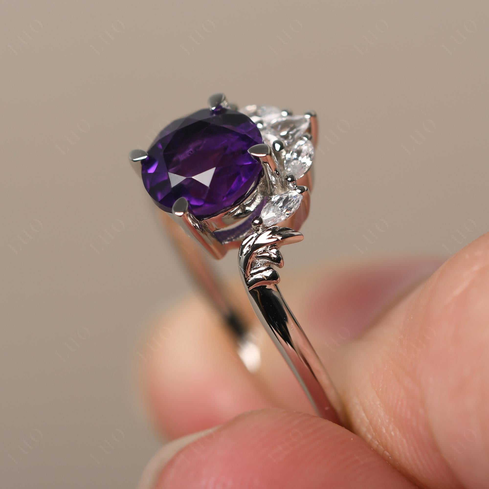 Amethyst Ring with Marquise Side Stone - LUO Jewelry 