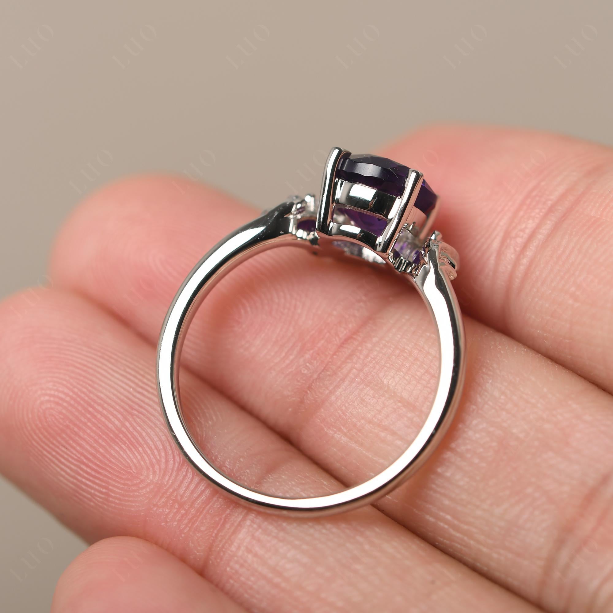 Amethyst Ring with Marquise Side Stone - LUO Jewelry 