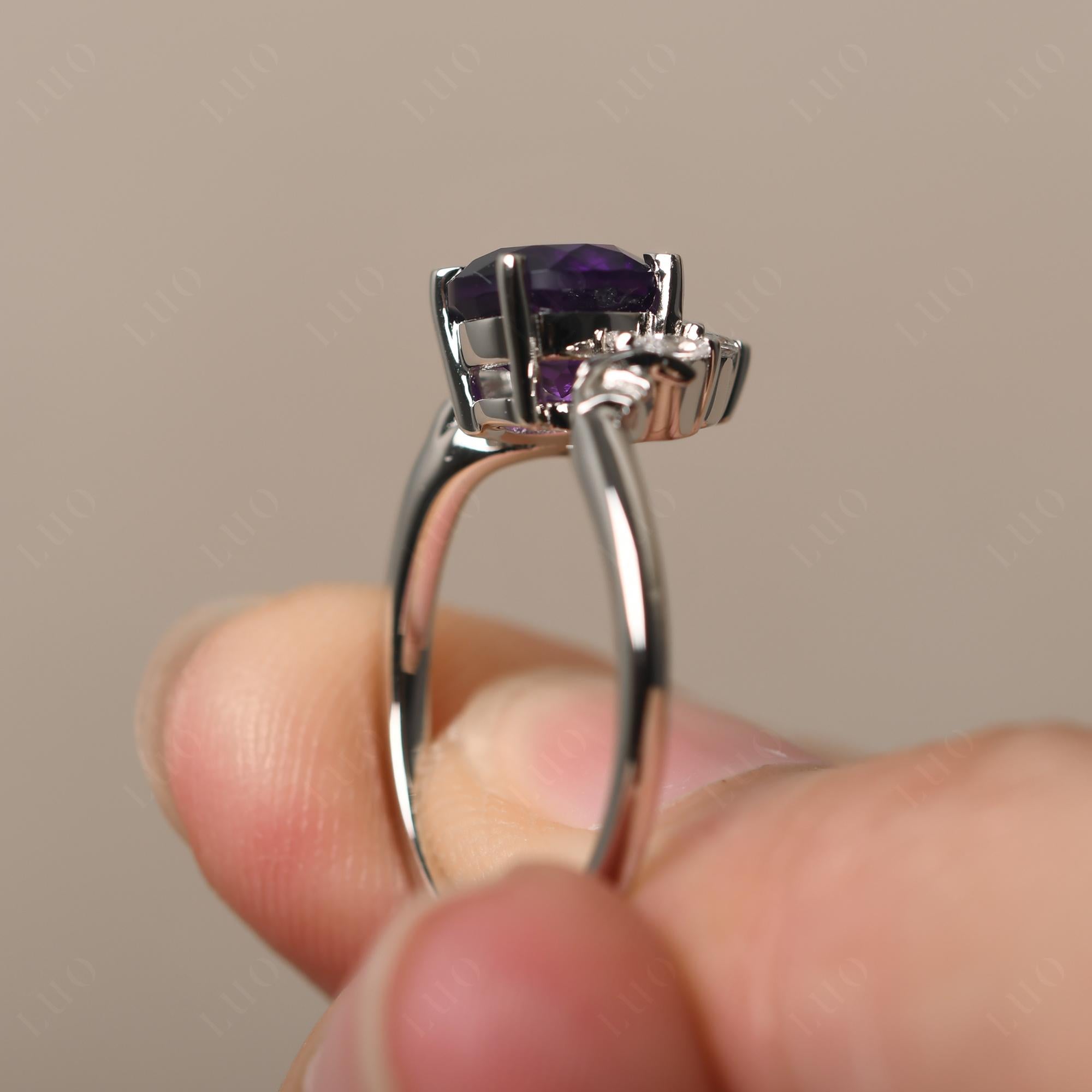 Amethyst Ring with Marquise Side Stone - LUO Jewelry 