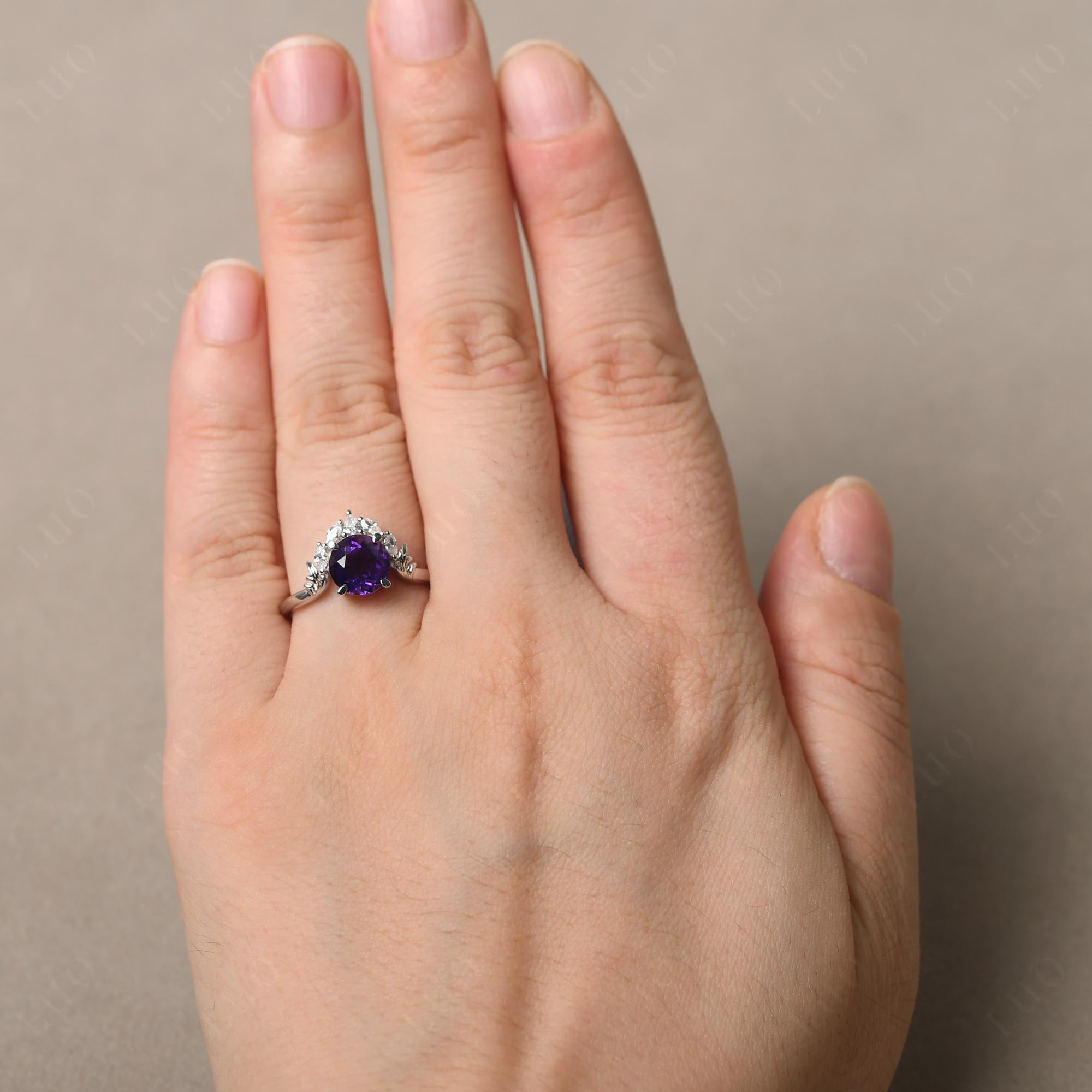 Amethyst Ring with Marquise Side Stone - LUO Jewelry 