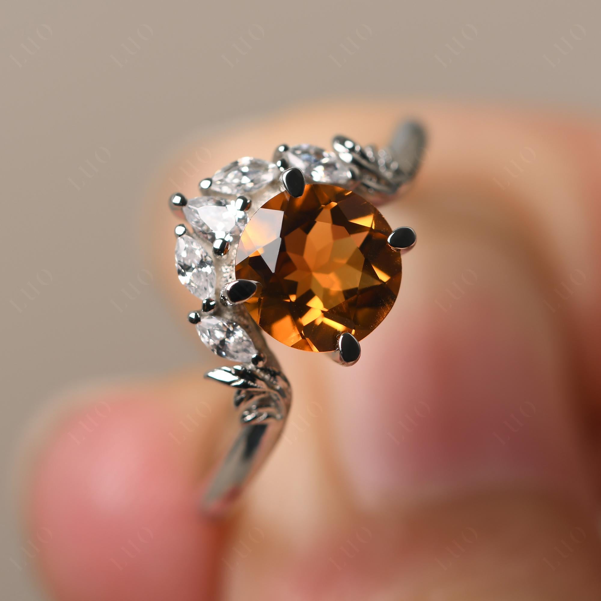 Citrine Ring with Marquise Side Stone - LUO Jewelry 