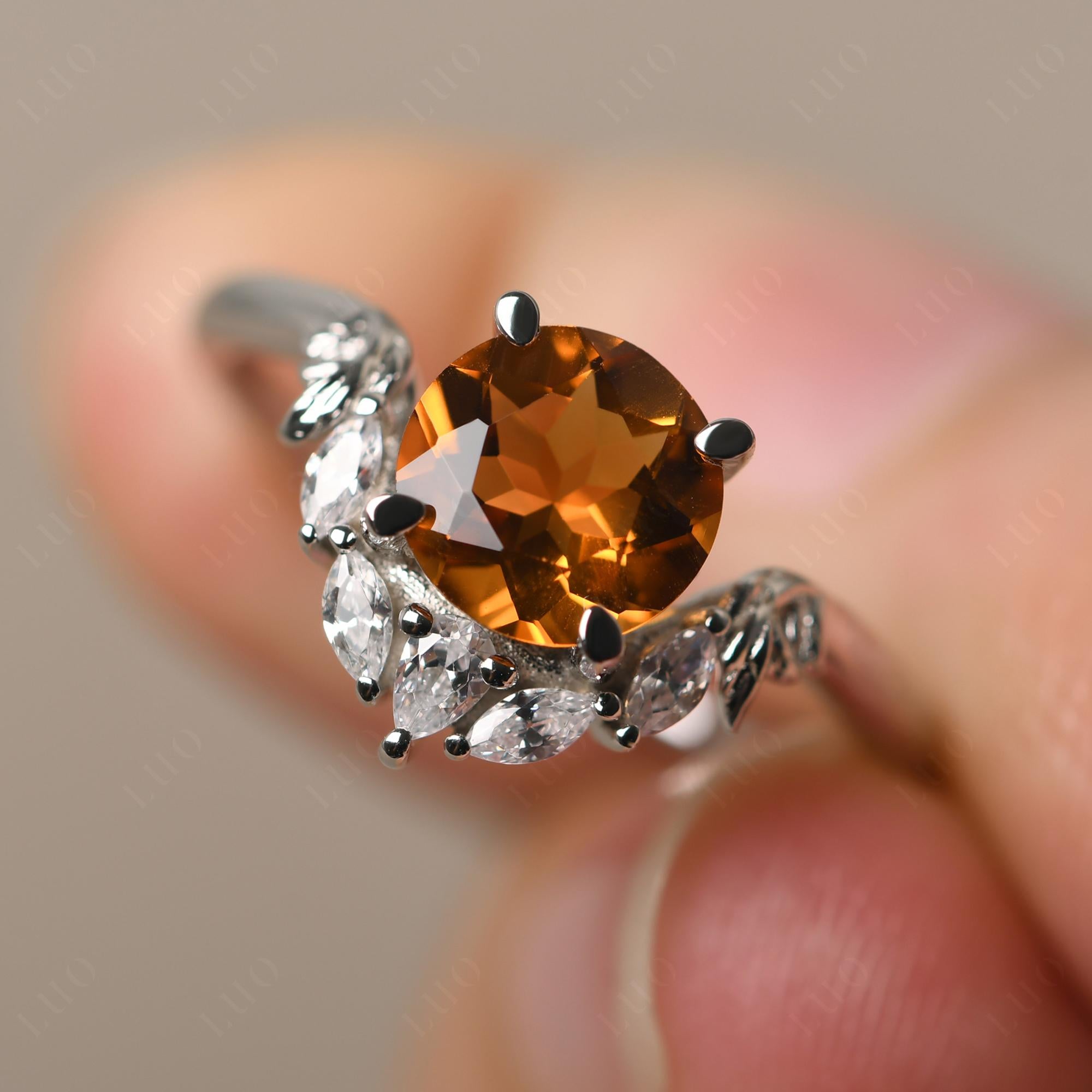 Citrine Ring with Marquise Side Stone - LUO Jewelry 