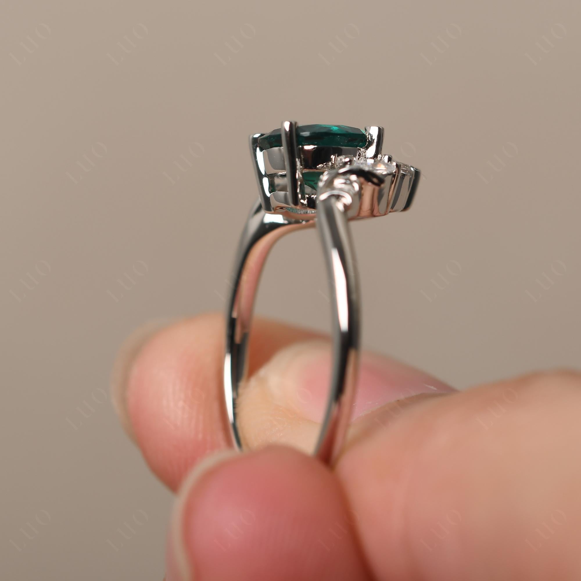 Emerald Ring with Marquise Side Stone - LUO Jewelry 