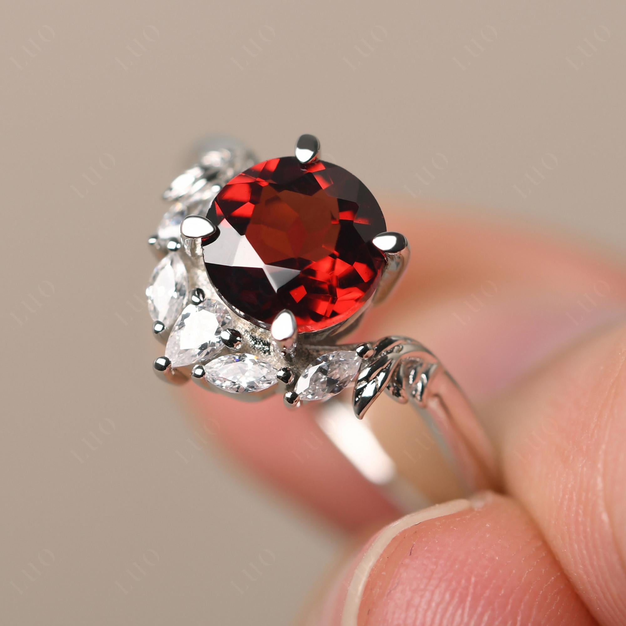 Garnet Ring with Marquise Side Stone - LUO Jewelry 