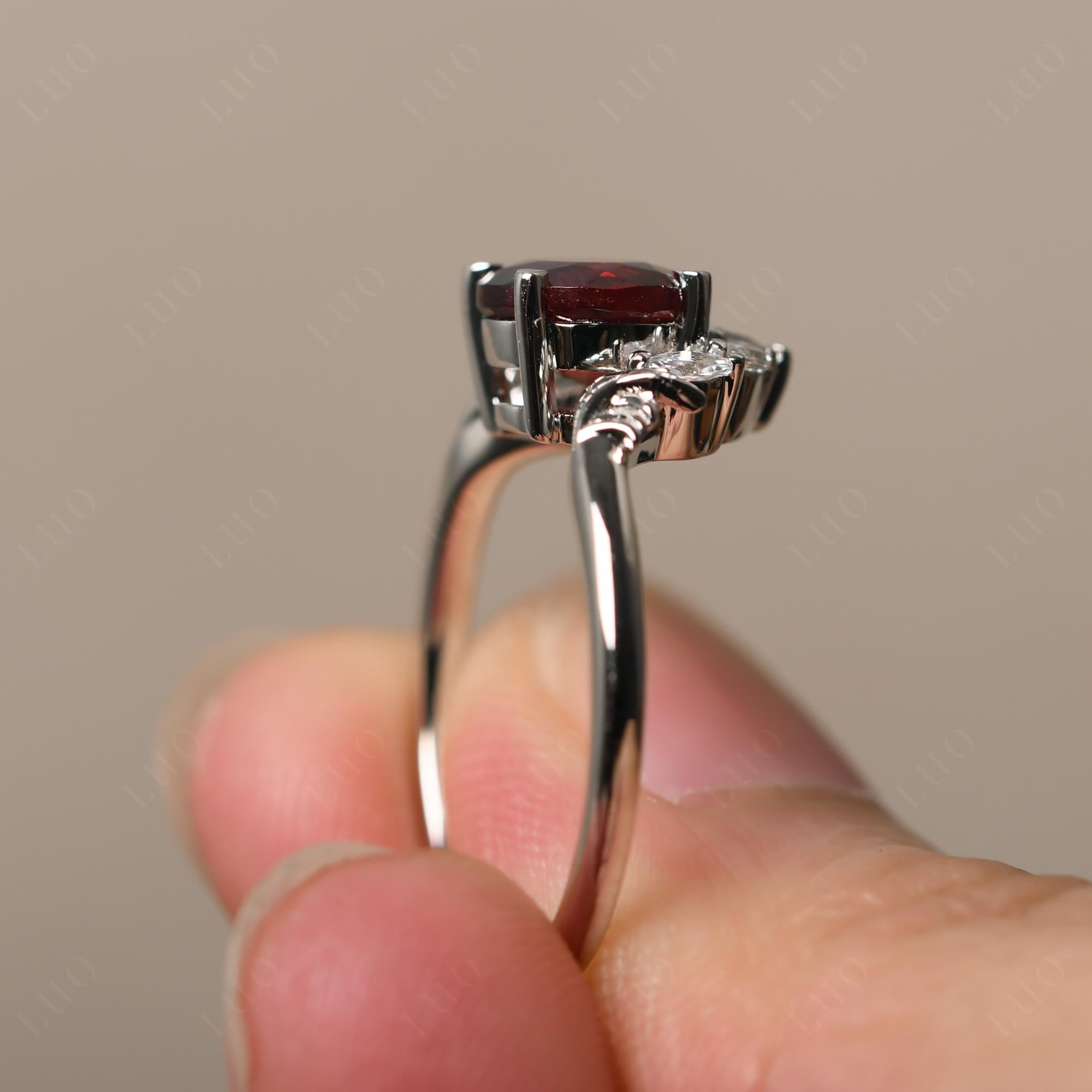 Garnet Ring with Marquise Side Stone - LUO Jewelry 