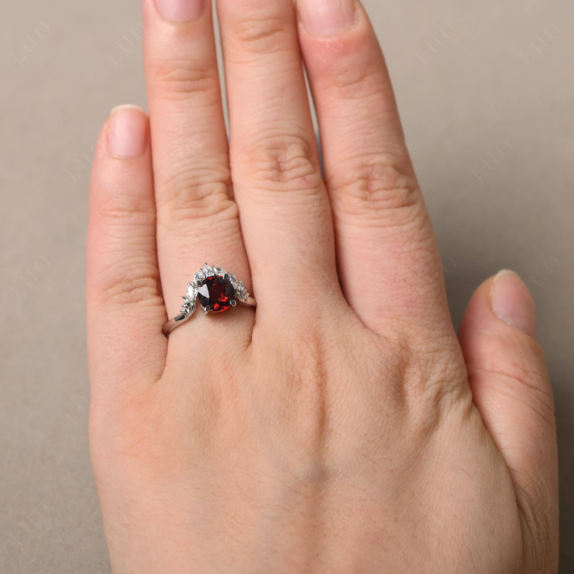 Garnet Ring with Marquise Side Stone - LUO Jewelry 