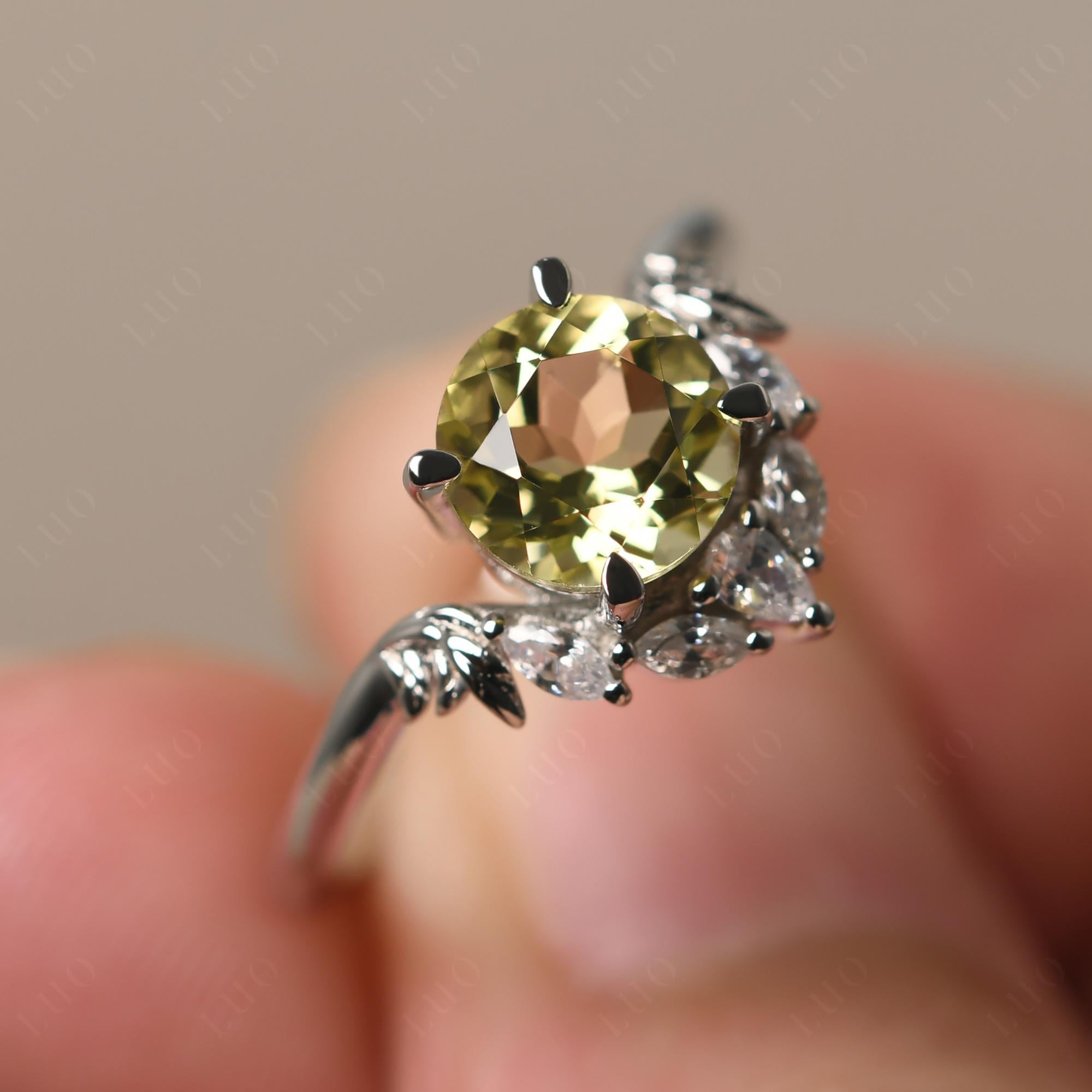 Lemon Quartz Ring with Marquise Side Stone - LUO Jewelry 