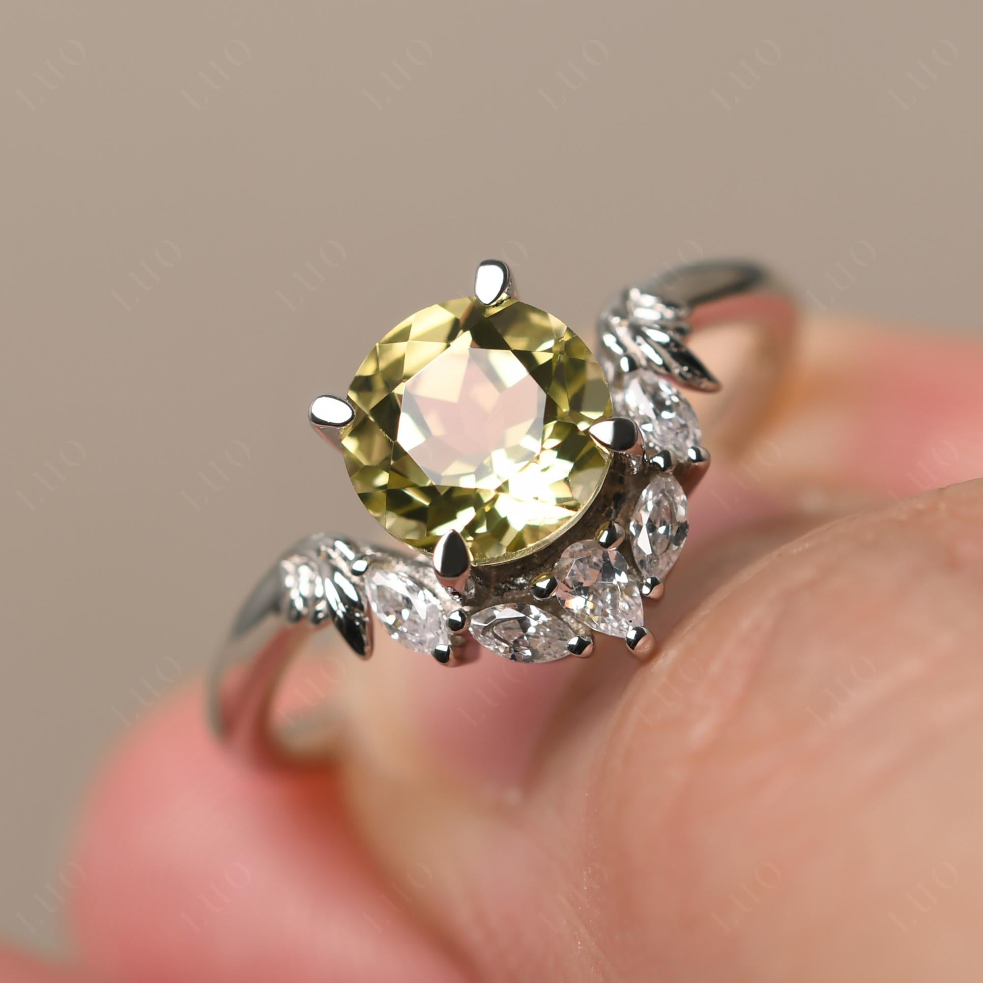 Lemon Quartz Ring with Marquise Side Stone - LUO Jewelry 