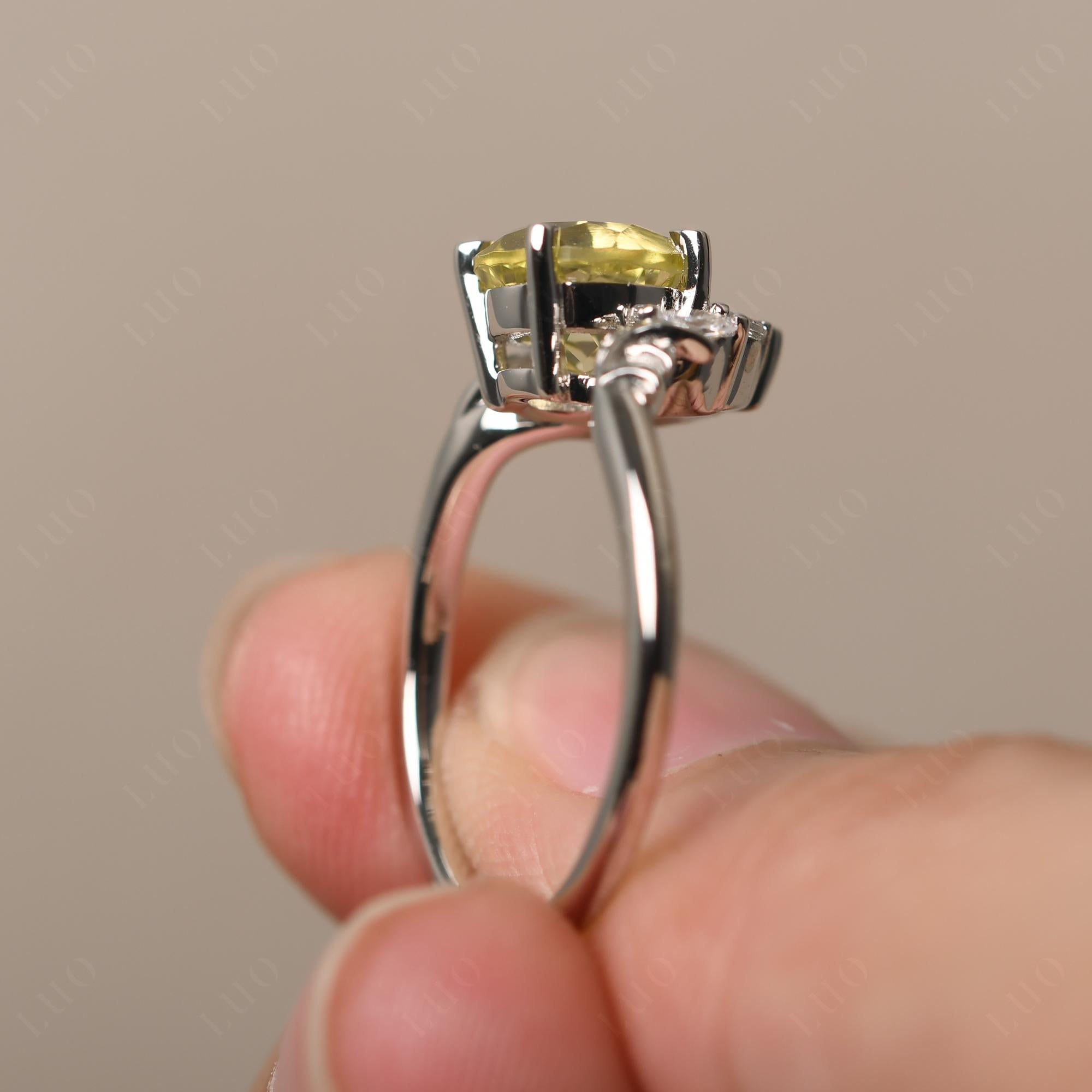 Lemon Quartz Ring with Marquise Side Stone - LUO Jewelry 