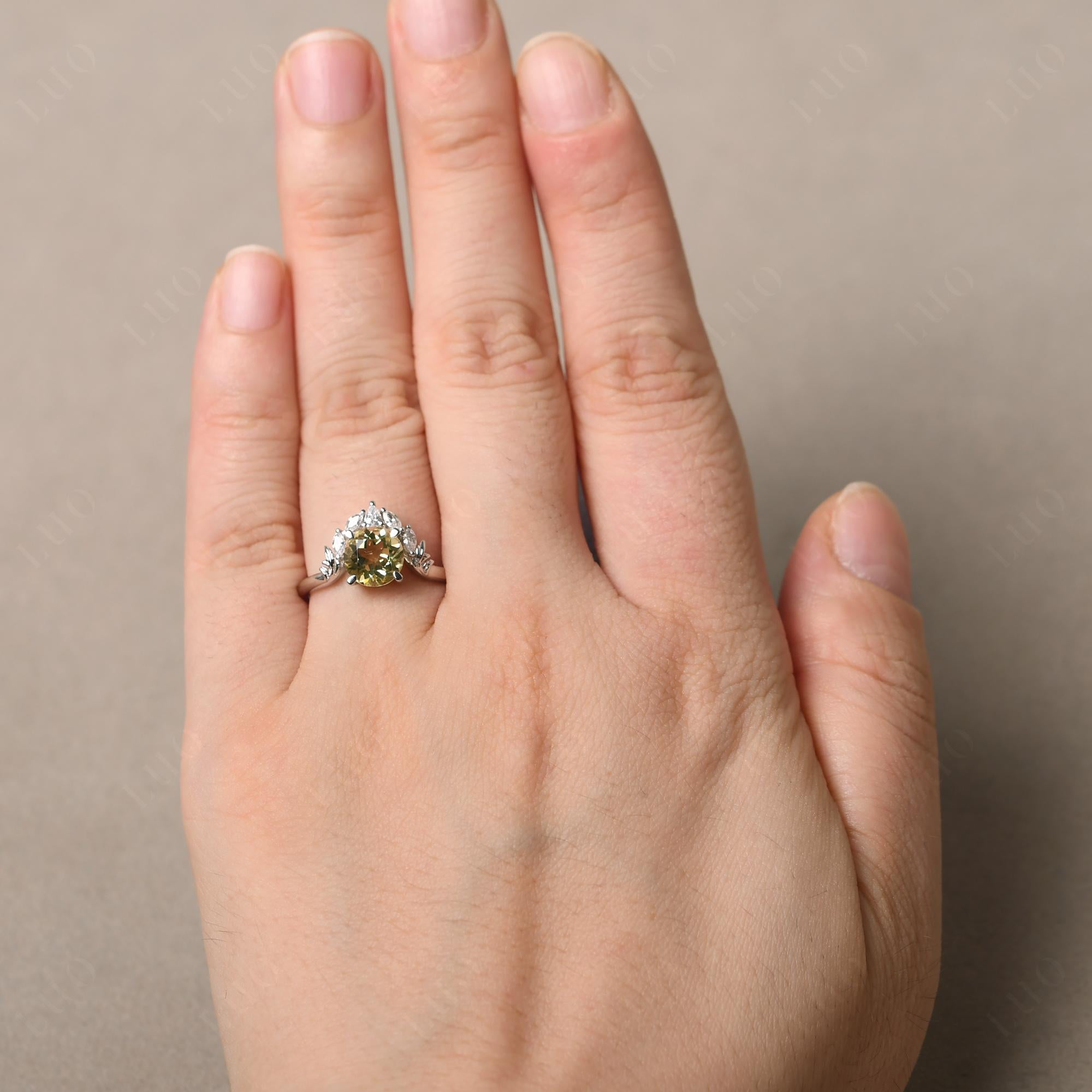 Lemon Quartz Ring with Marquise Side Stone - LUO Jewelry 