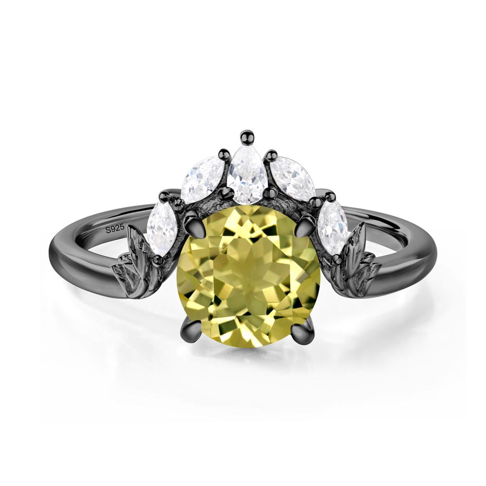 Lemon Quartz Ring with Marquise Side Stone - LUO Jewelry #metal_black finish sterling silver