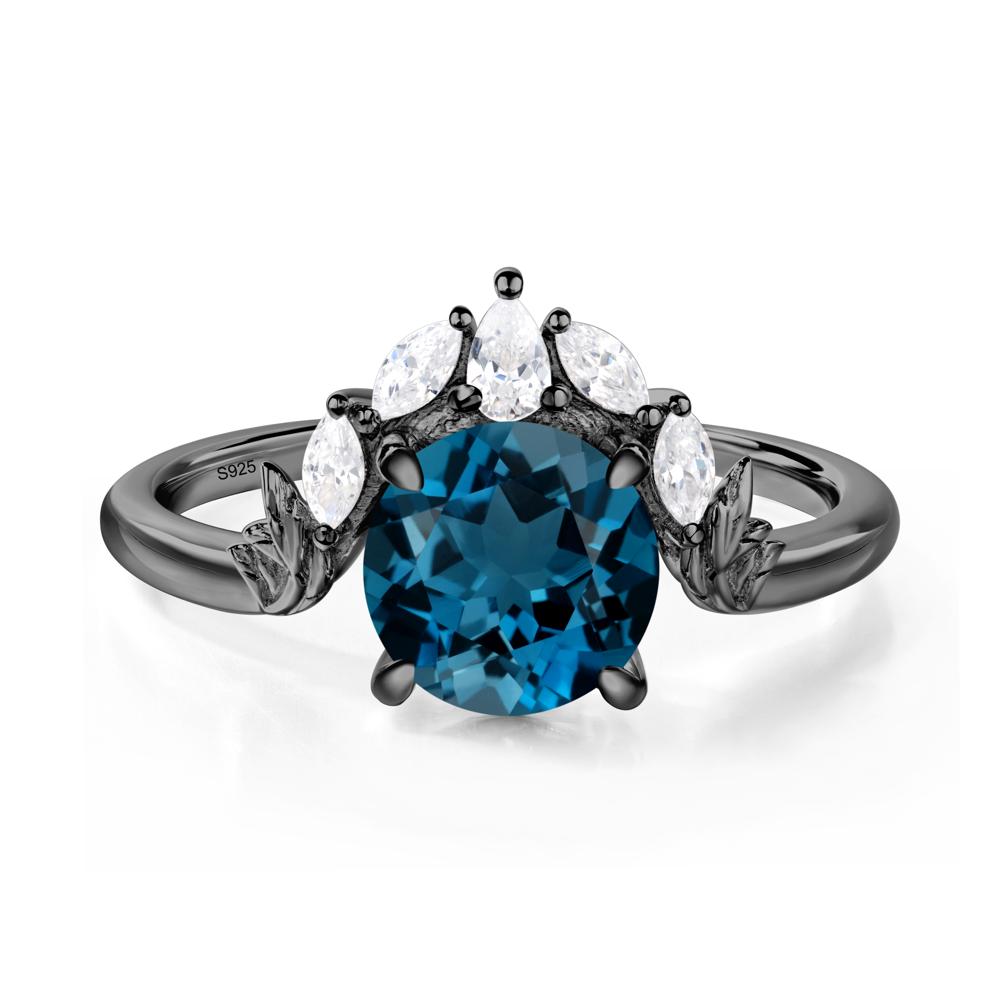 London Blue Topaz Ring with Marquise Side Stone - LUO Jewelry #metal_black finish sterling silver