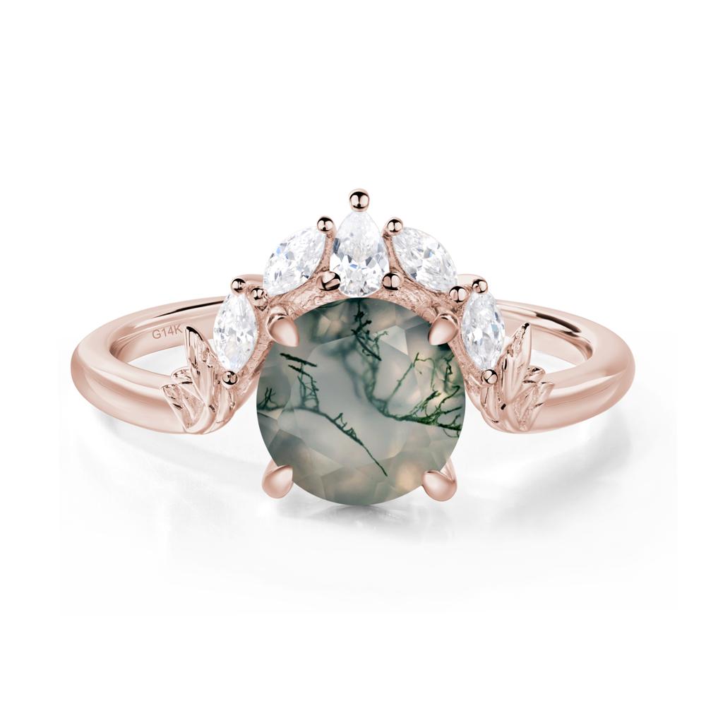 Moss Agate Ring with Marquise Side Stone - LUO Jewelry #metal_14k rose gold