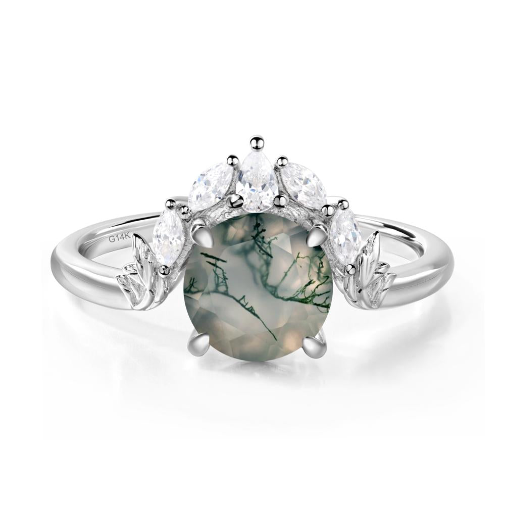 Moss Agate Ring with Marquise Side Stone - LUO Jewelry #metal_14k white gold