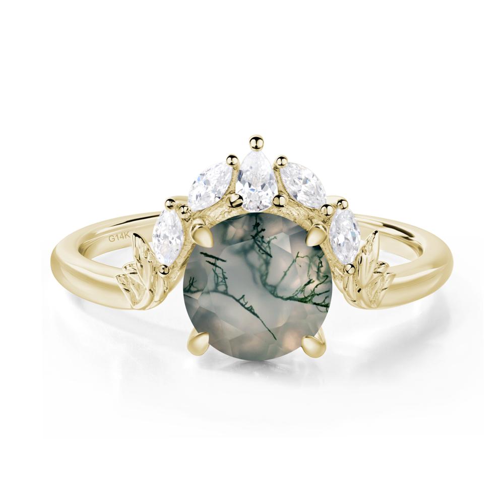 Moss Agate Ring with Marquise Side Stone - LUO Jewelry #metal_14k yellow gold