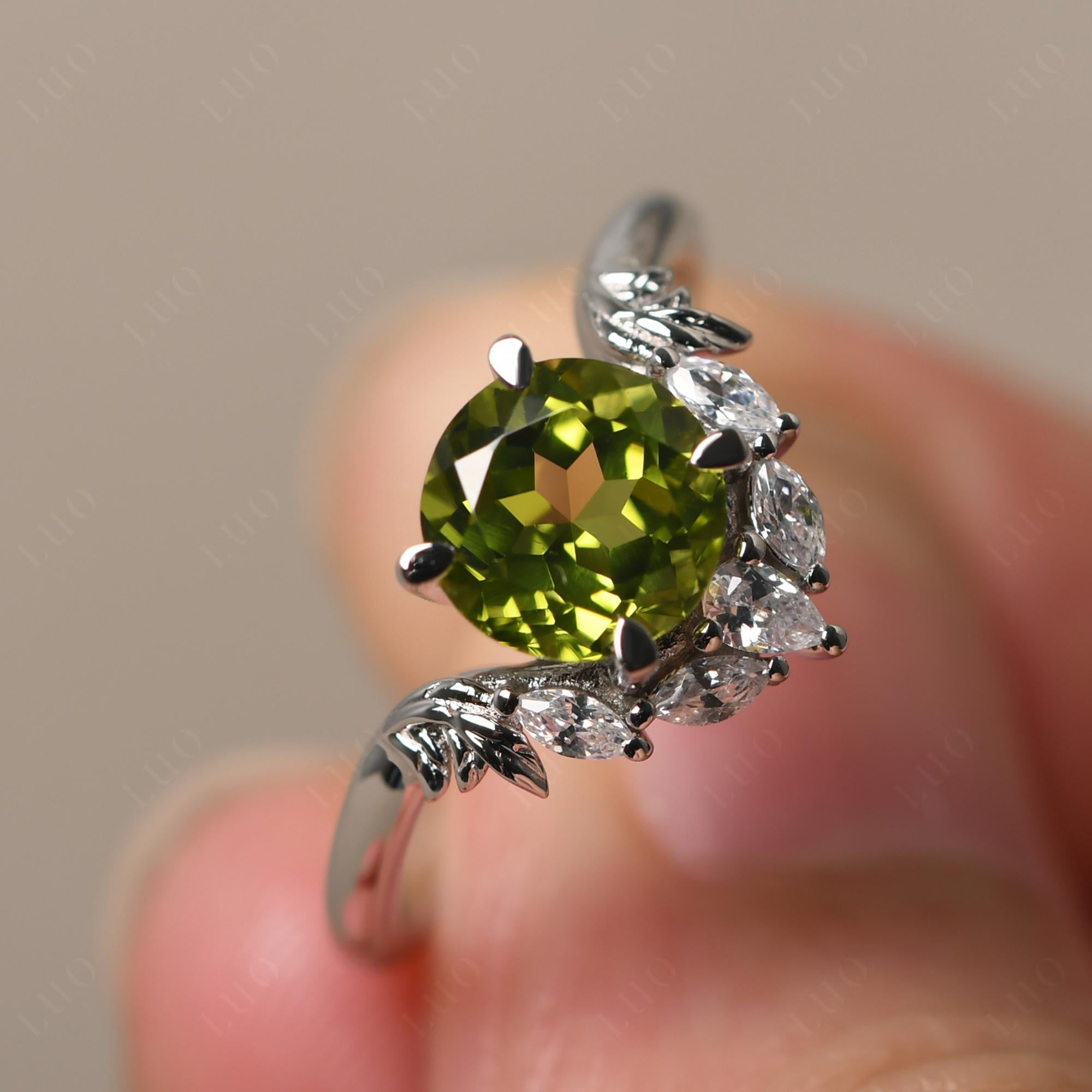 Peridot Ring with Marquise Side Stone - LUO Jewelry 