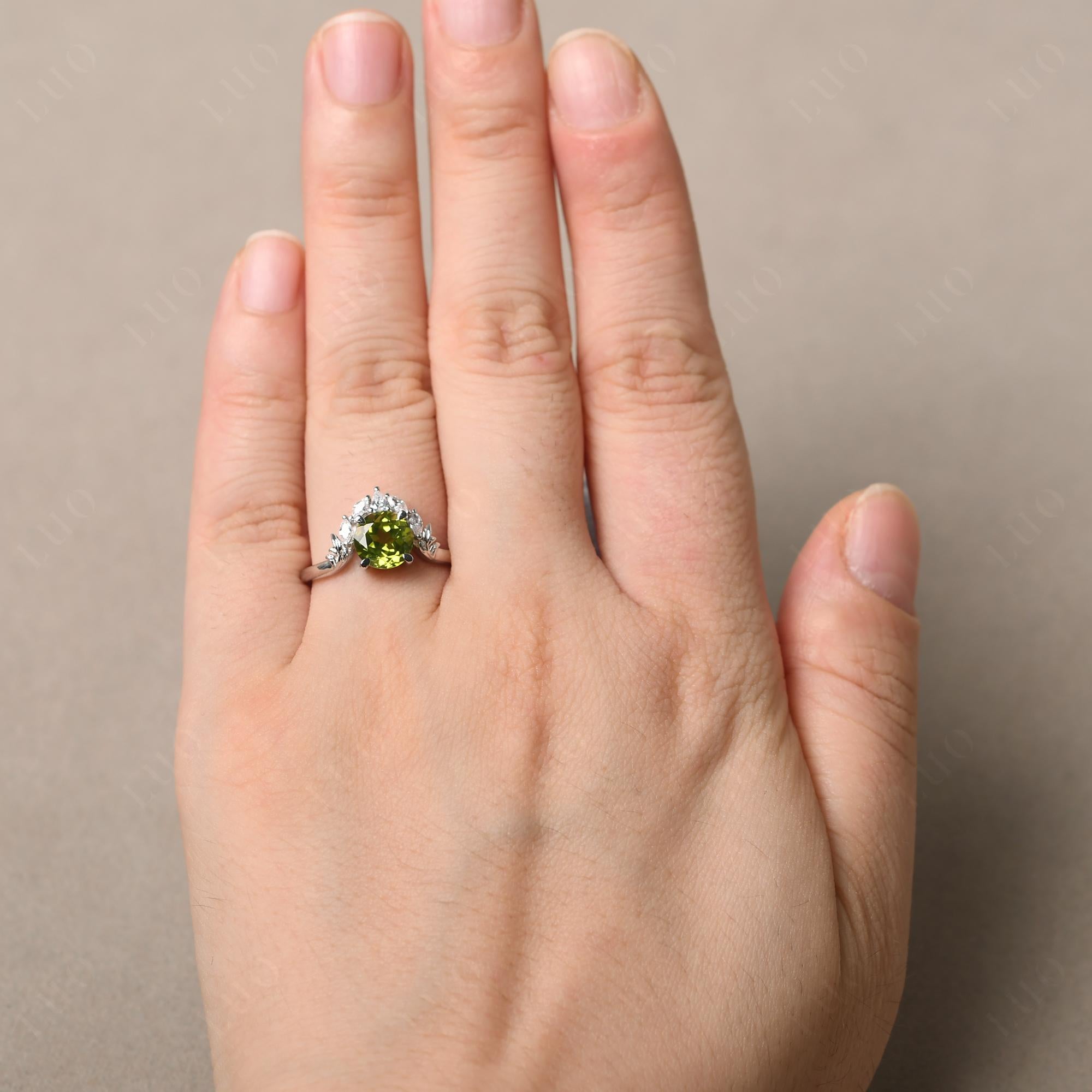 Peridot Ring with Marquise Side Stone - LUO Jewelry 