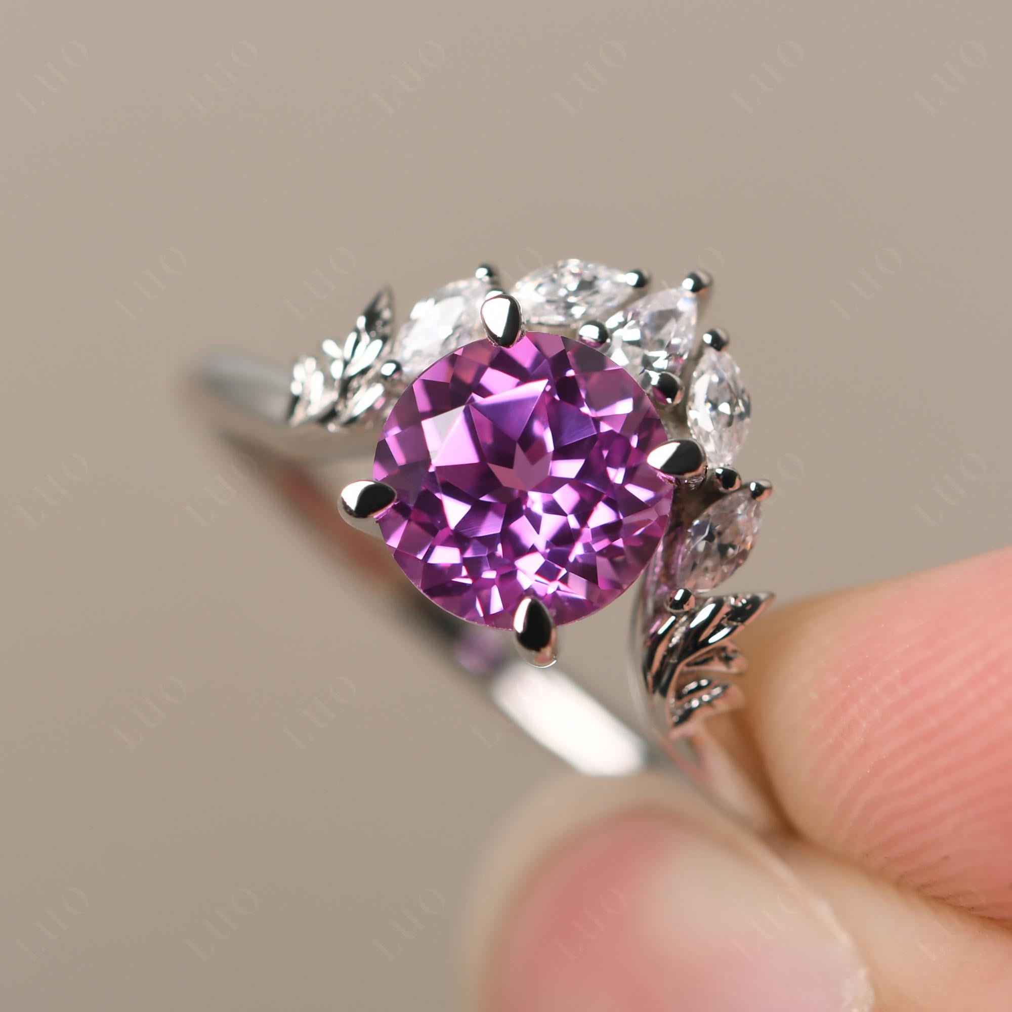 Pink Sapphire Ring with Marquise Side Stone - LUO Jewelry 