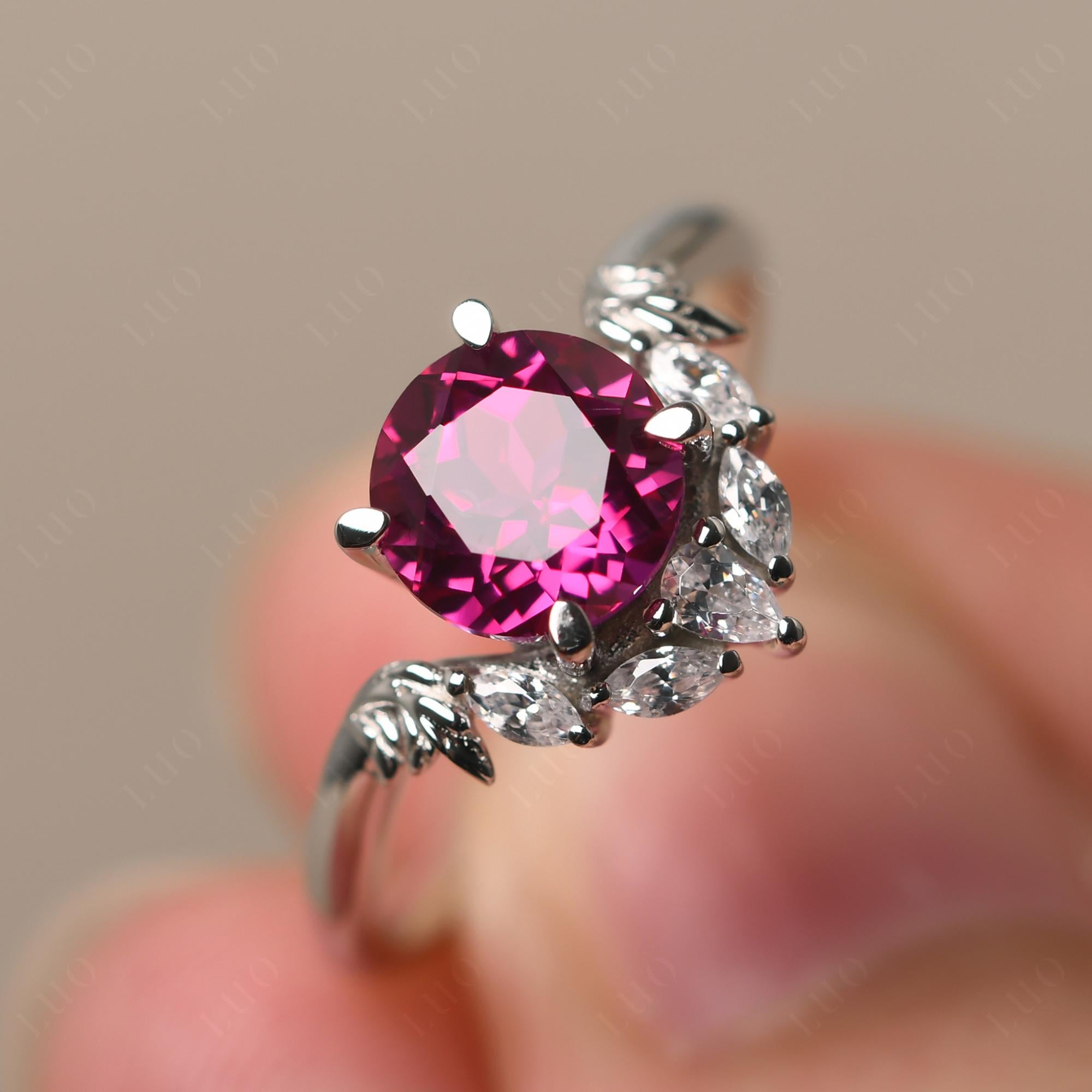 Ruby Ring with Marquise Side Stone - LUO Jewelry 