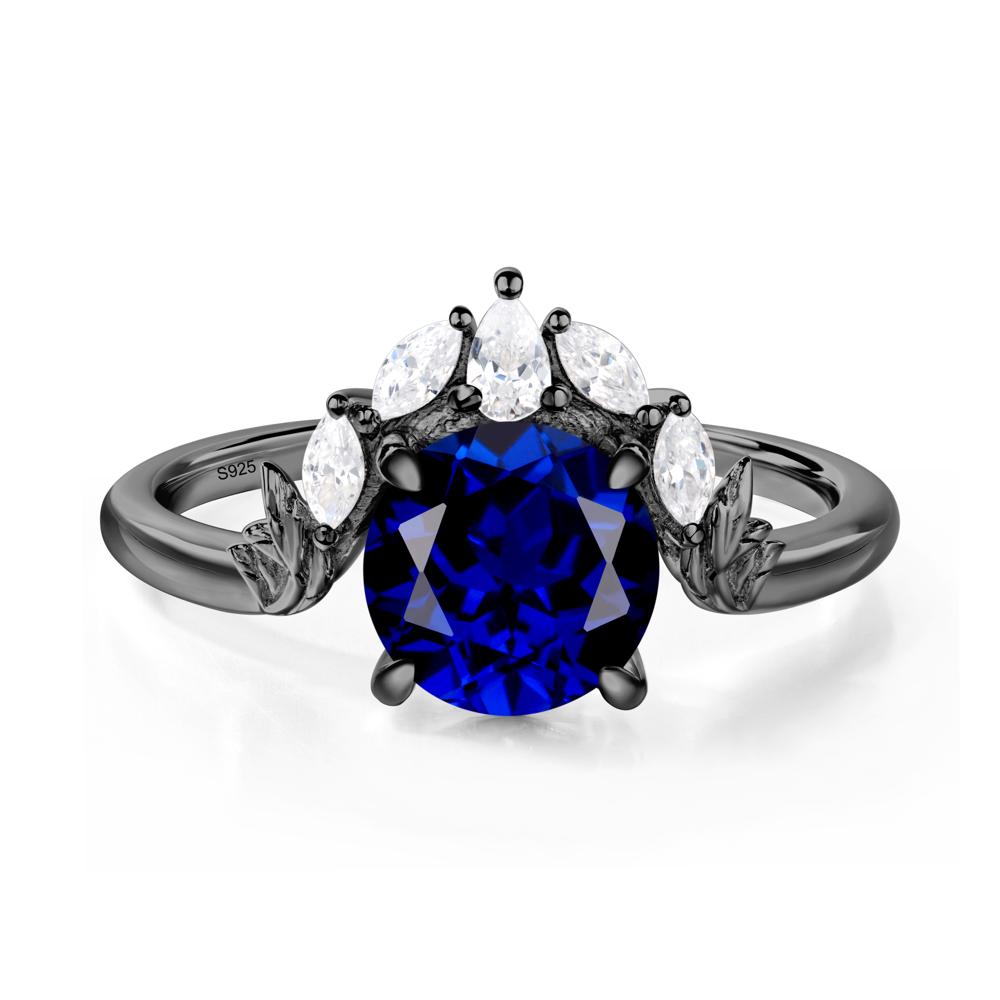 Sapphire Ring with Marquise Side Stone - LUO Jewelry #metal_black finish sterling silver