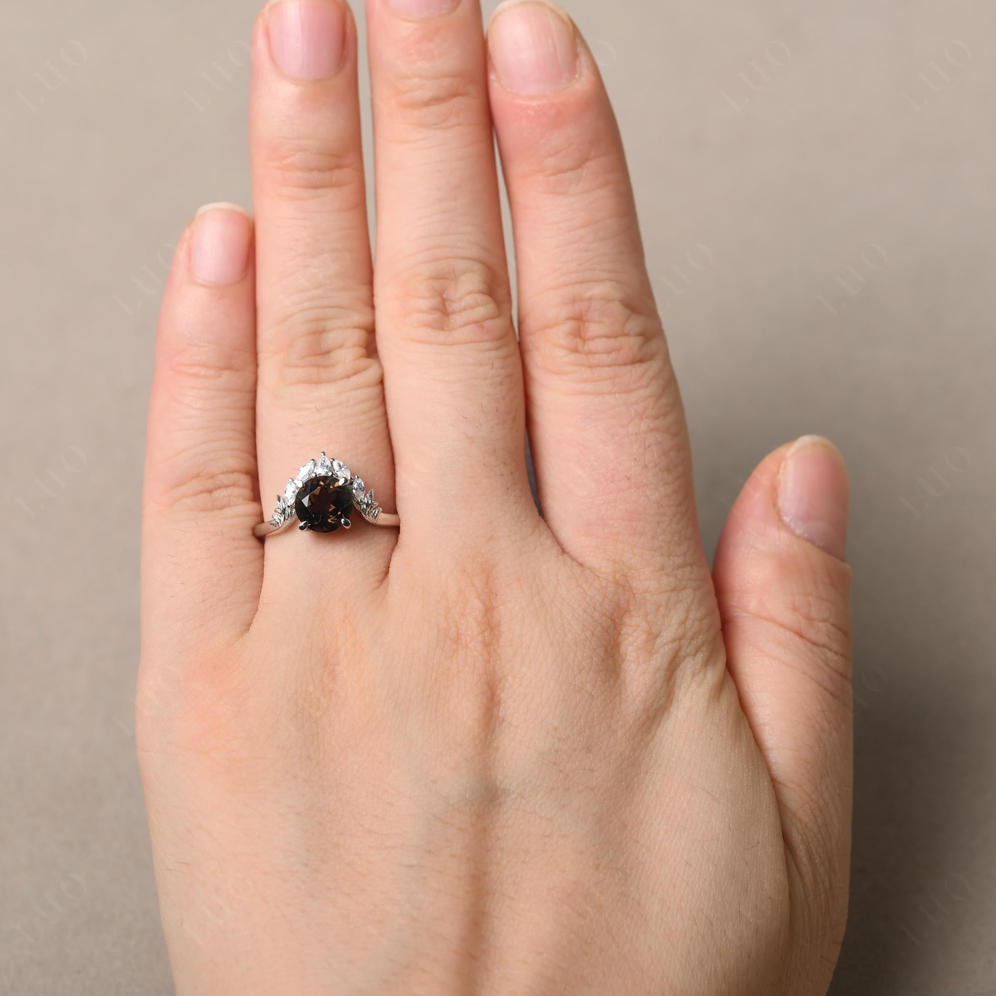 Smoky Quartz Ring with Marquise Side Stone - LUO Jewelry 