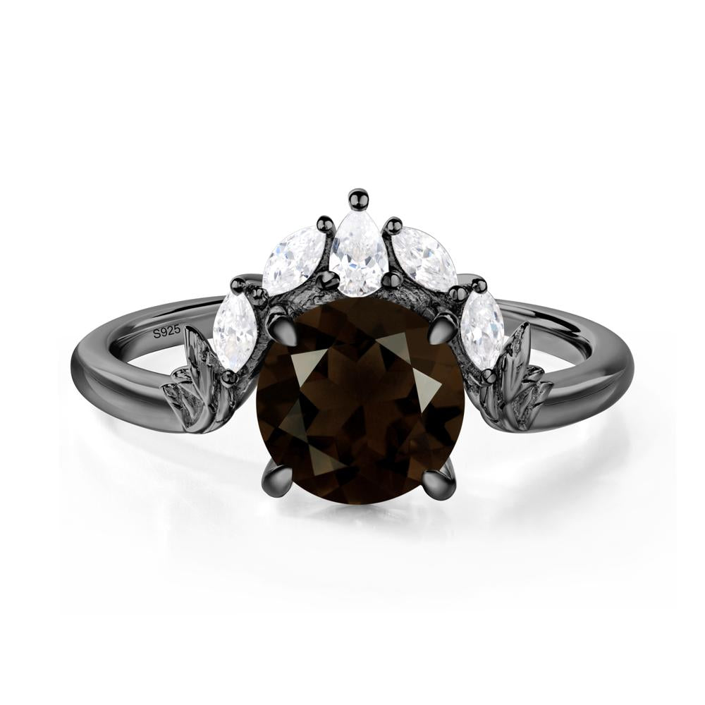 Smoky Quartz Ring with Marquise Side Stone - LUO Jewelry #metal_black finish sterling silver