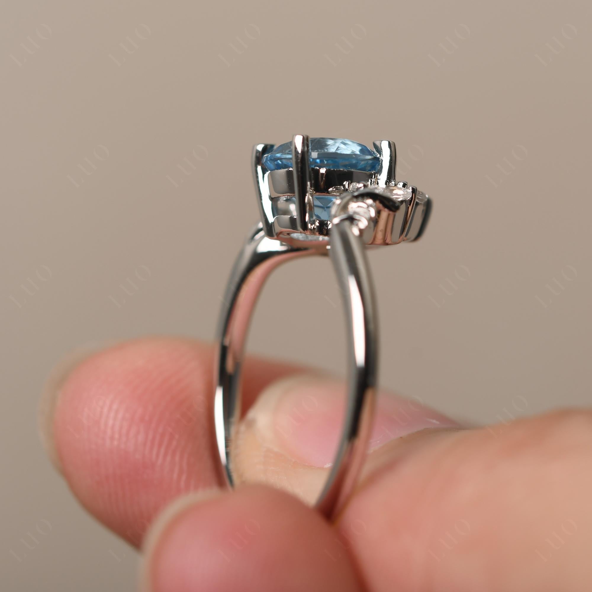 Swiss Blue Topaz Ring with Marquise Side Stone - LUO Jewelry 