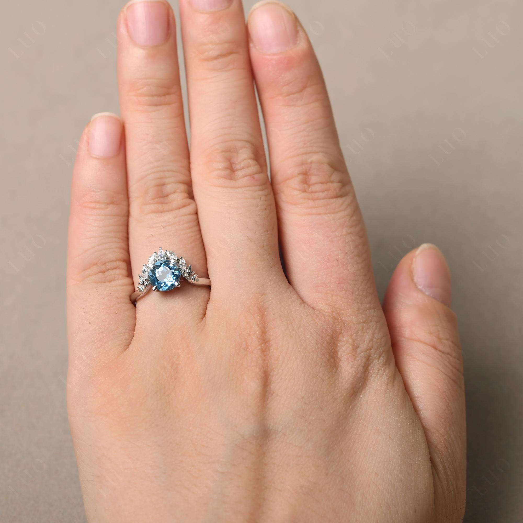 Swiss Blue Topaz Ring with Marquise Side Stone - LUO Jewelry 